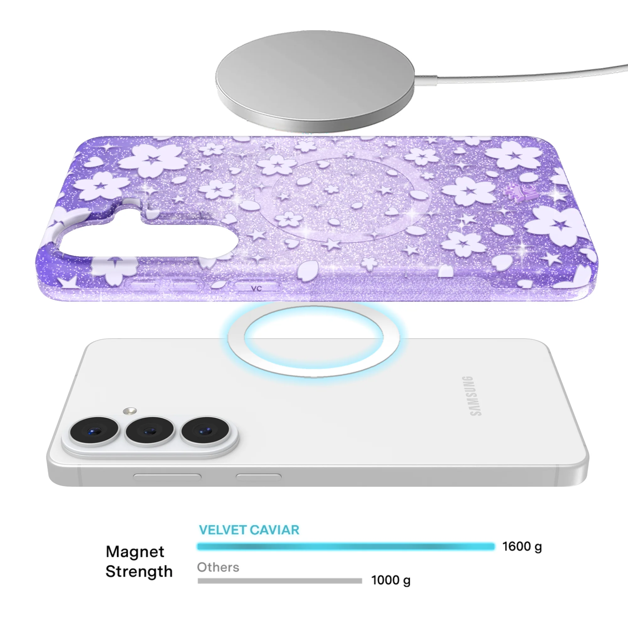 Lavender Cherry Blossom Glitter Samsung Case - Image 13