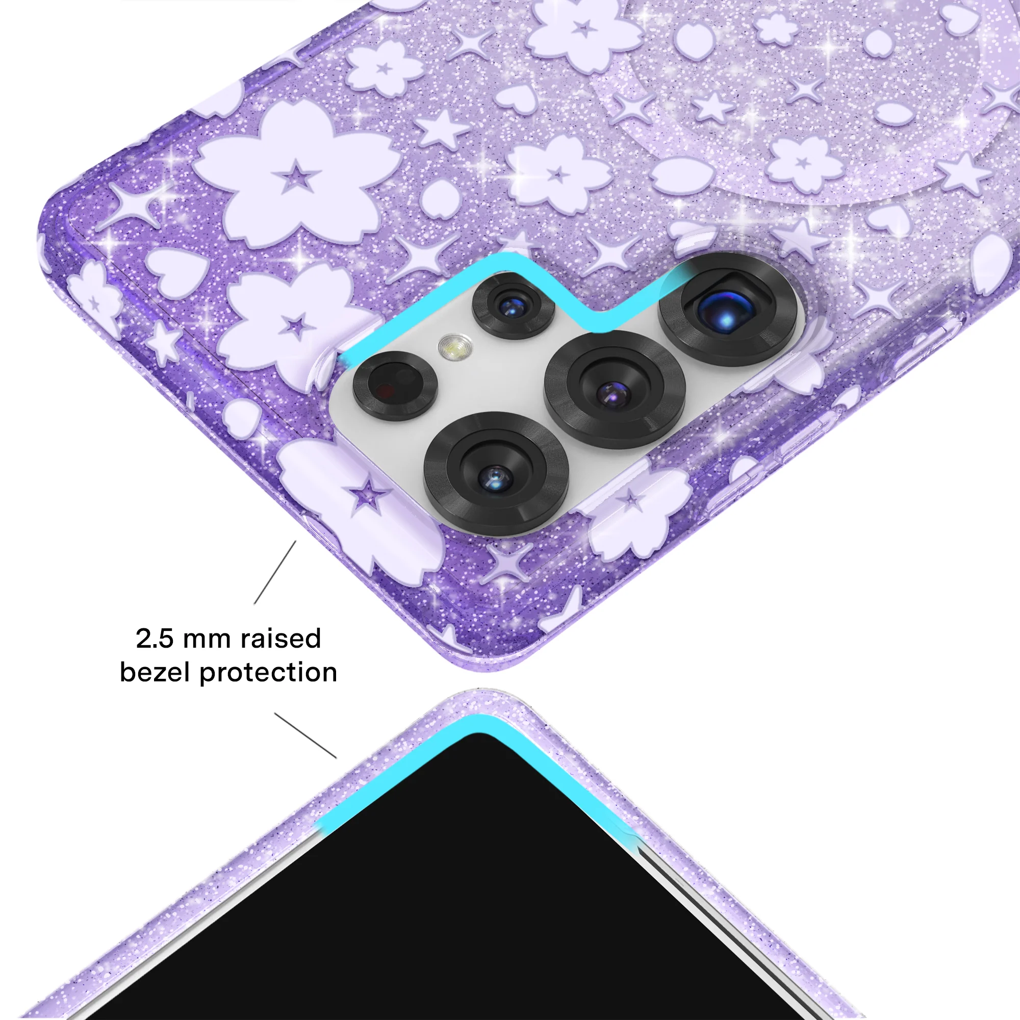 Lavender Cherry Blossom Glitter Samsung Case - Image 17