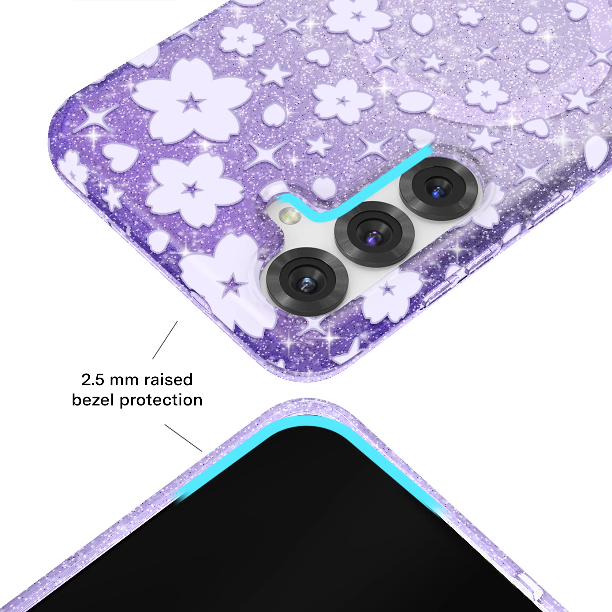 Lavender Cherry Blossom Glitter Samsung Case - Image 22