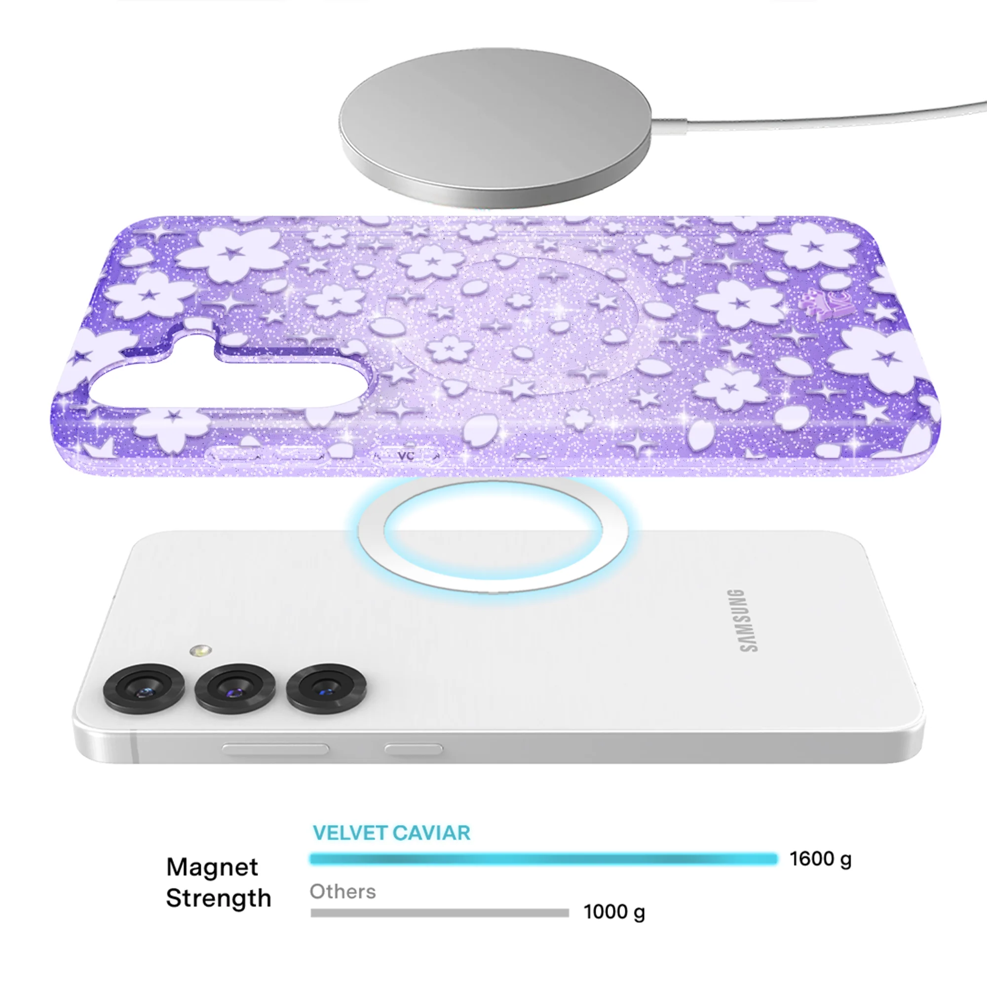 Lavender Cherry Blossom Glitter Samsung Case - Image 28