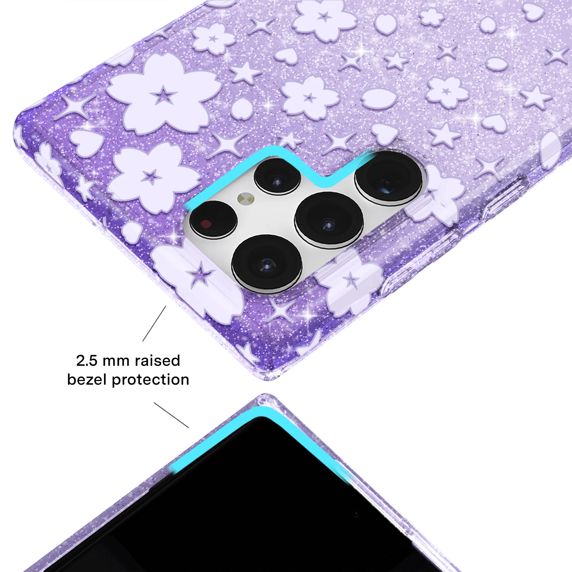 Lavender Cherry Blossom Glitter Samsung Case - Image 32