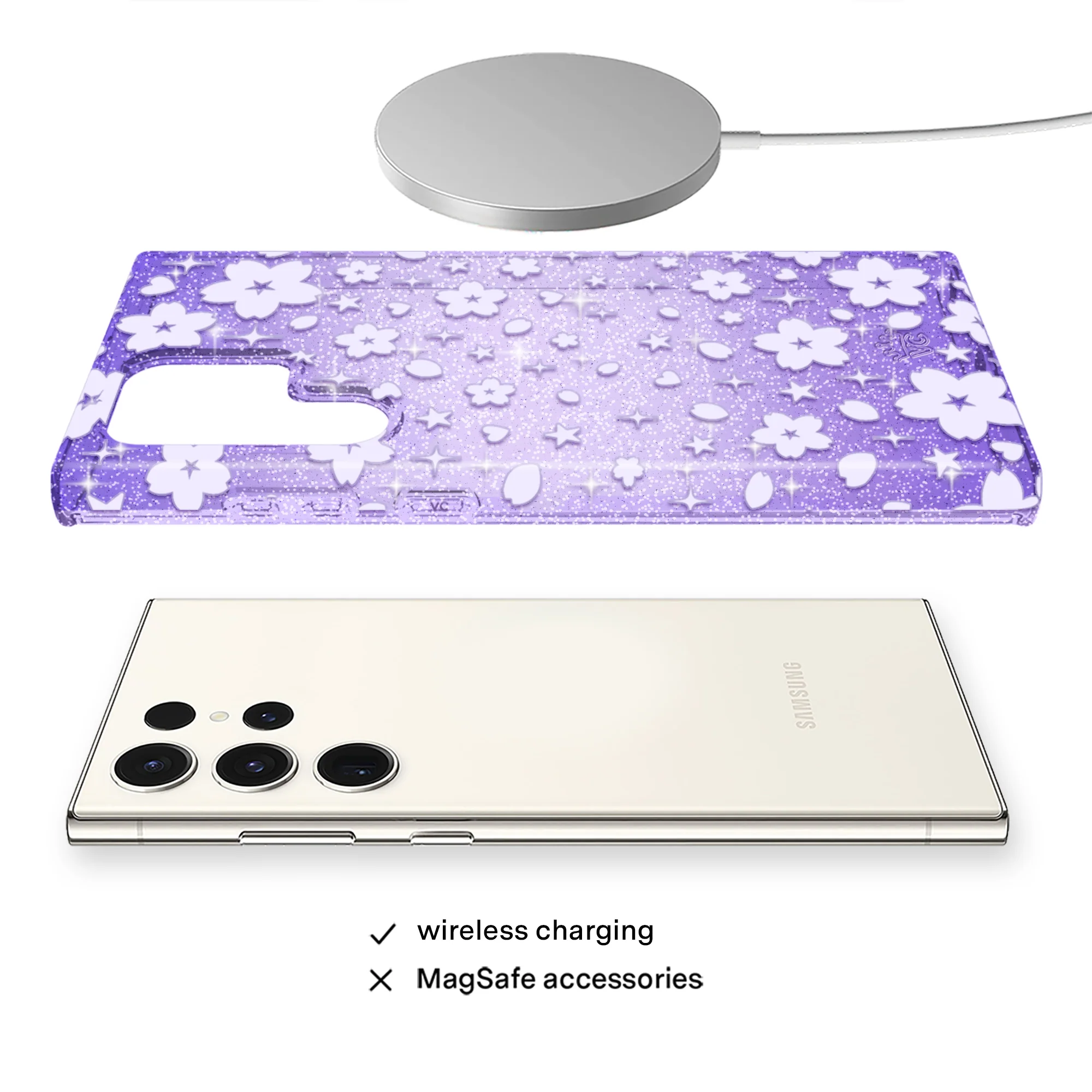 Lavender Cherry Blossom Glitter Samsung Case - Image 33