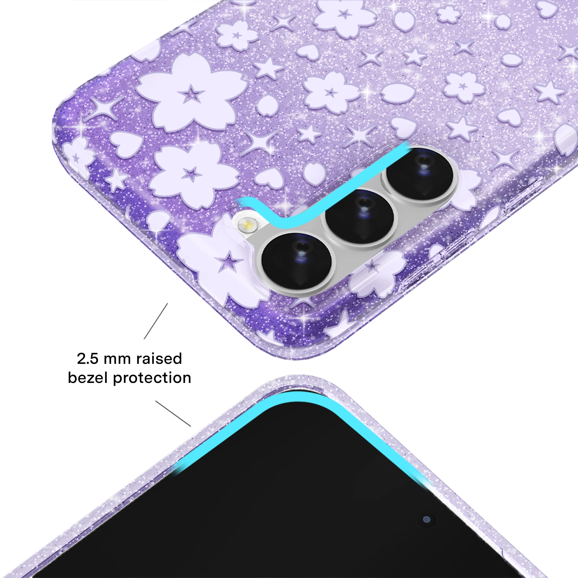 Lavender Cherry Blossom Glitter Samsung Case - Image 37