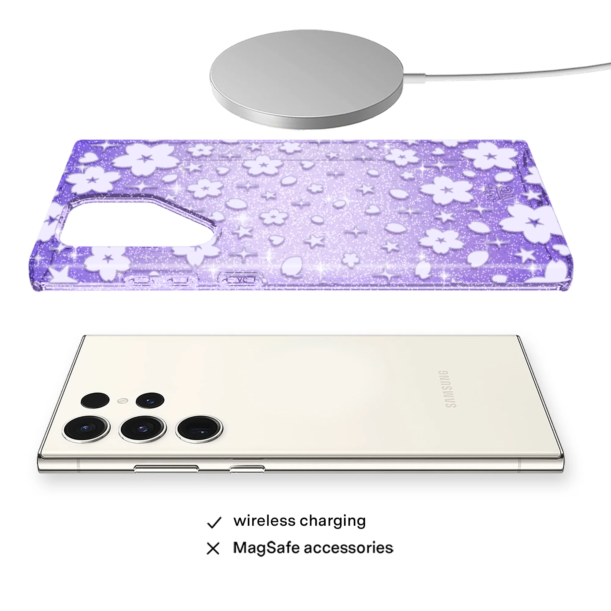 Lavender Cherry Blossom Glitter Samsung Case - Image 48