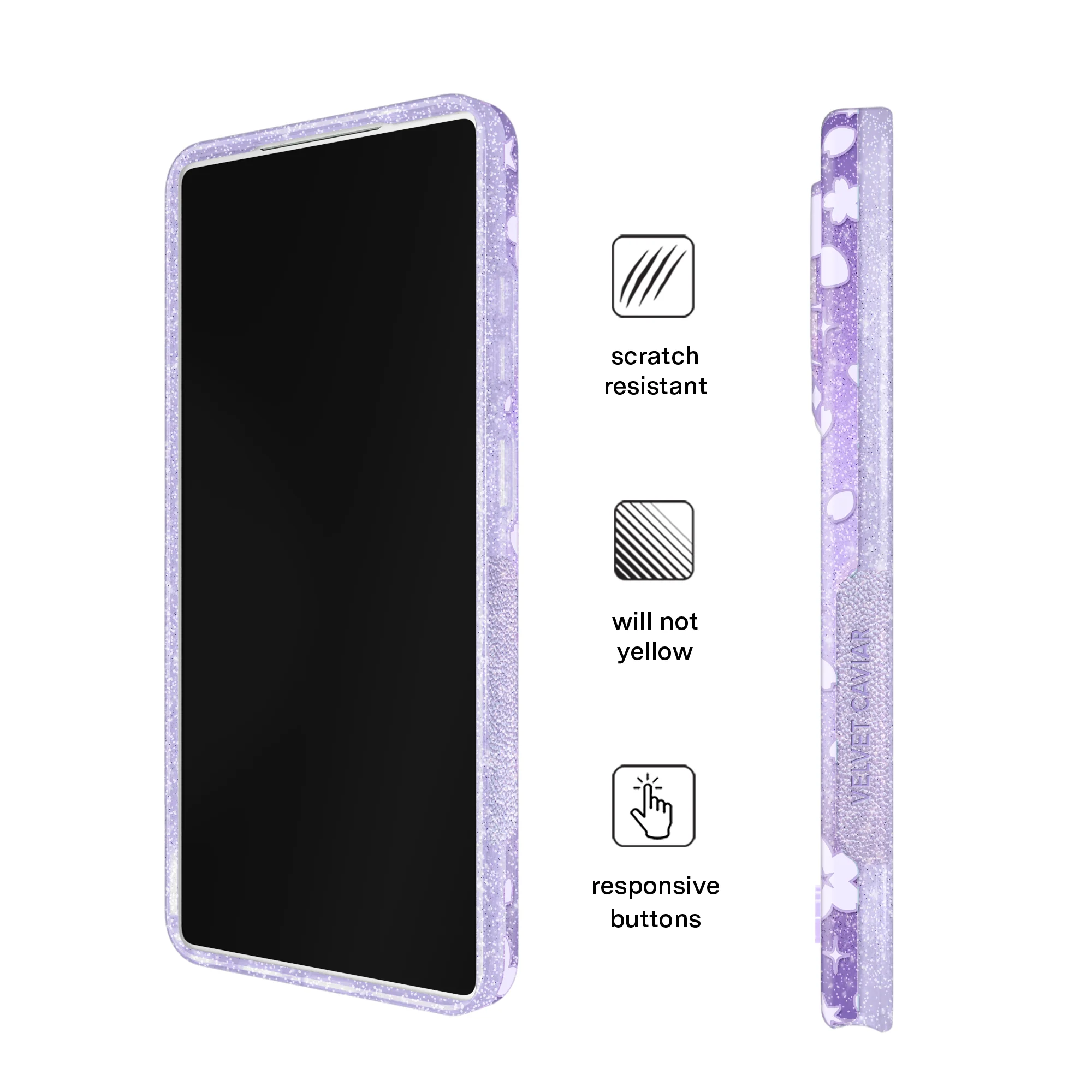 Lavender Cherry Blossom Glitter Samsung Case - Image 5