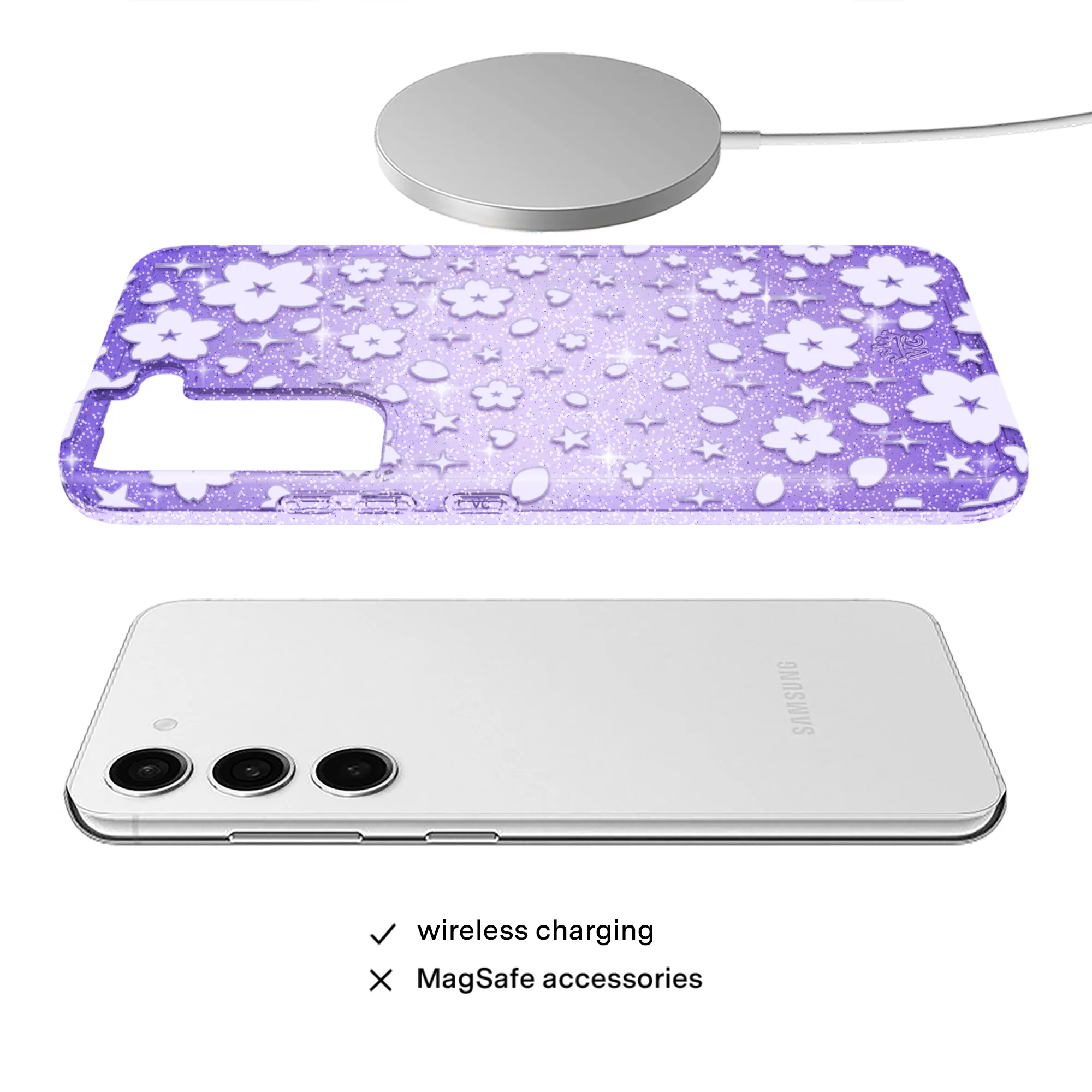 Lavender Cherry Blossom Glitter Samsung Case - Image 53