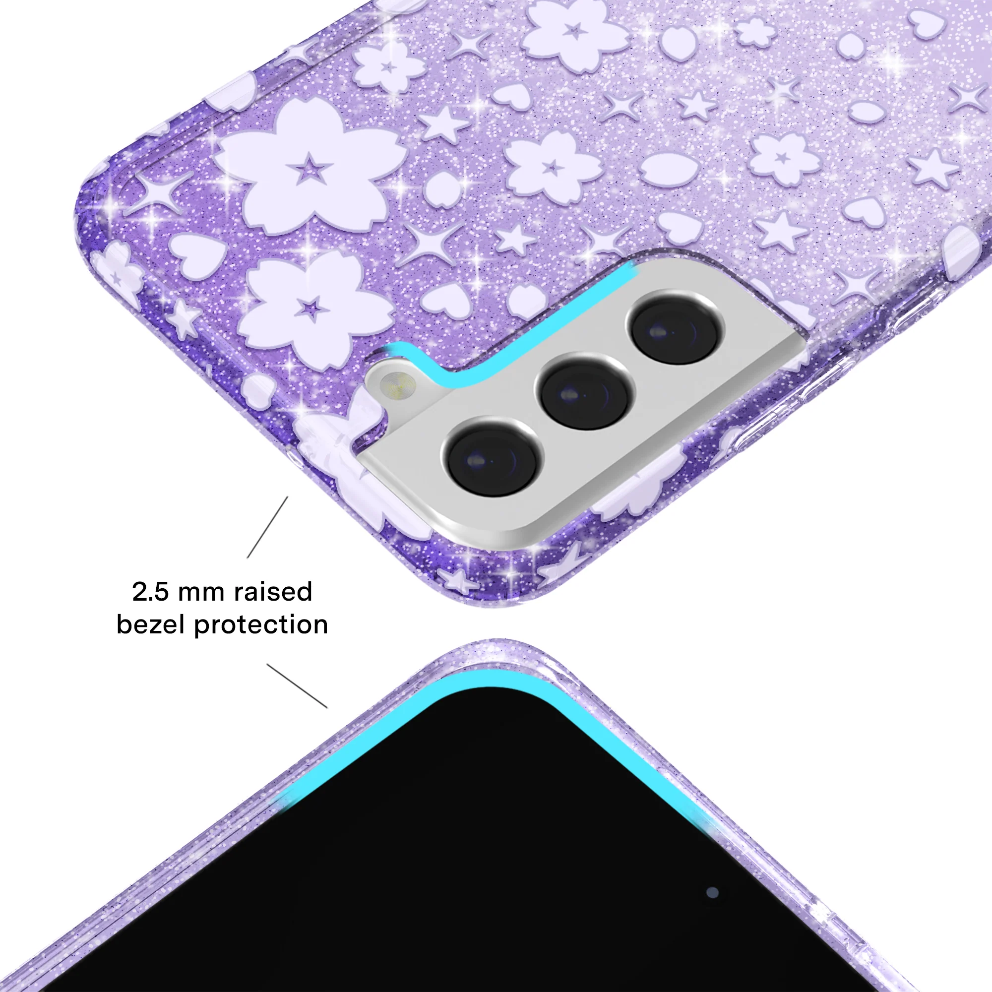 Lavender Cherry Blossom Glitter Samsung Case - Image 57