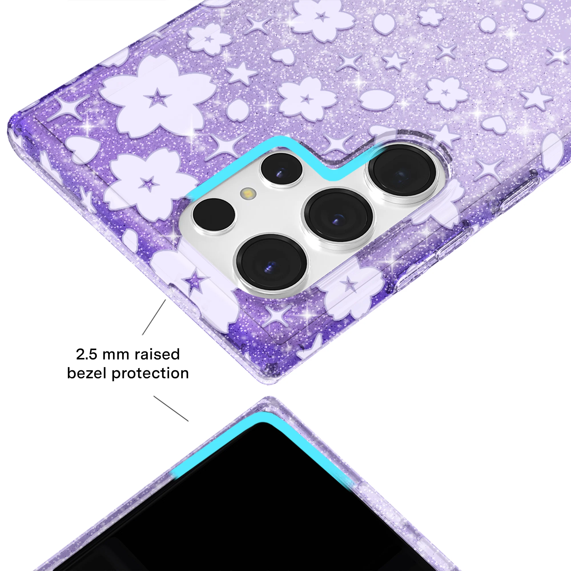 Lavender Cherry Blossom Glitter Samsung Case - Image 62