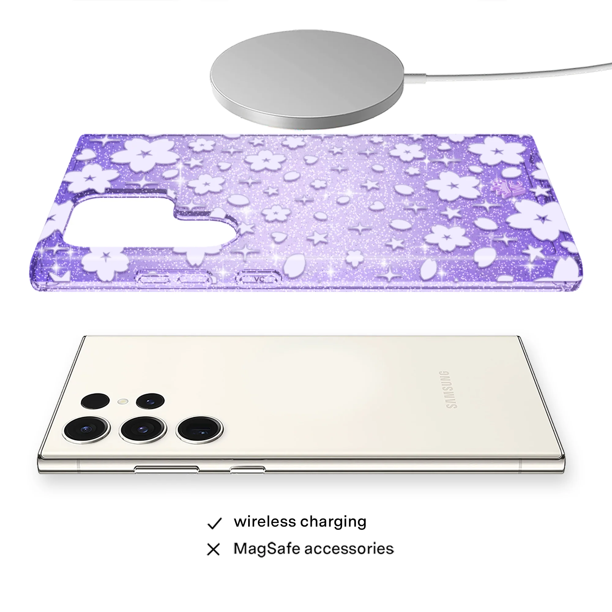 Lavender Cherry Blossom Glitter Samsung Case - Image 63
