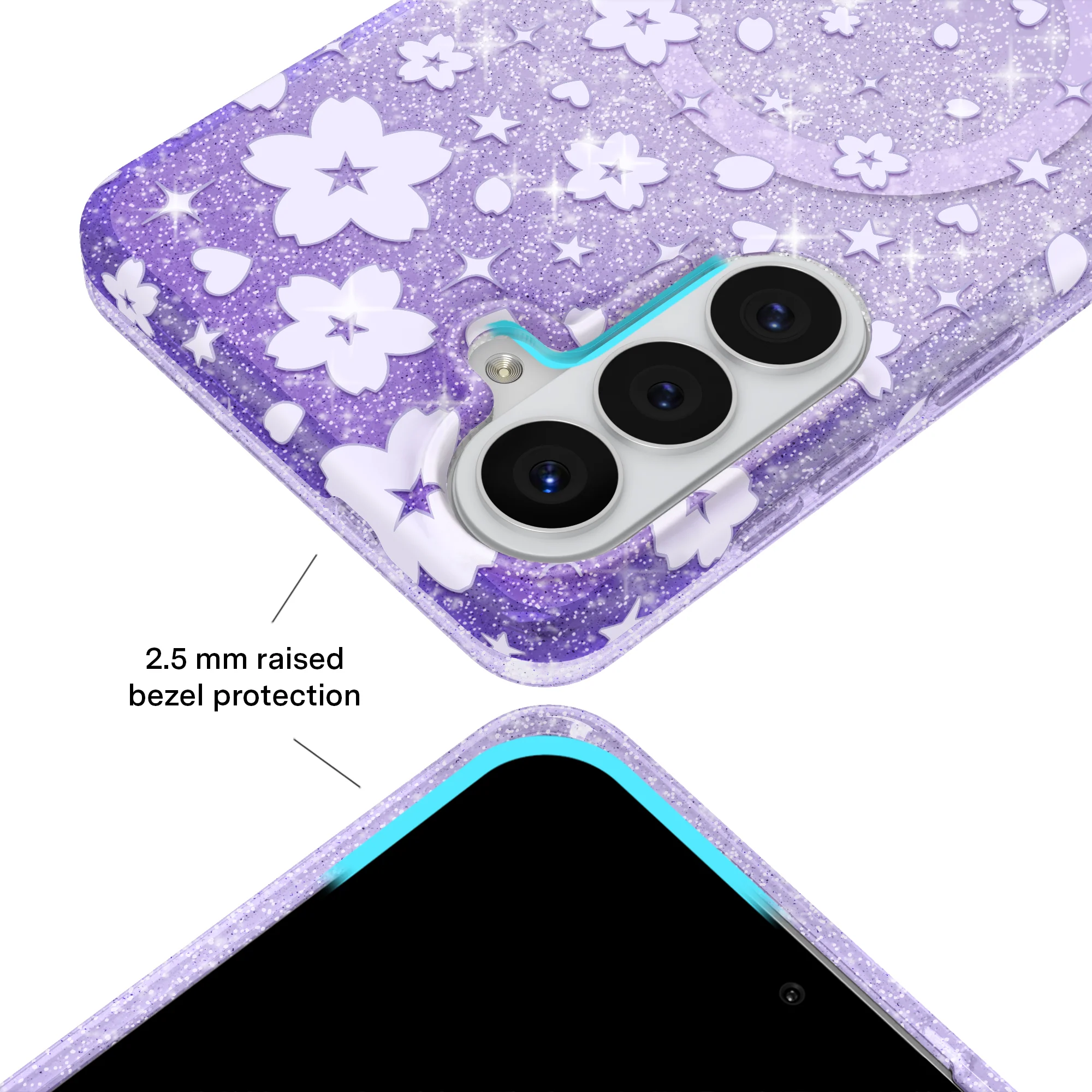 Lavender Cherry Blossom Glitter Samsung Case - Image 7