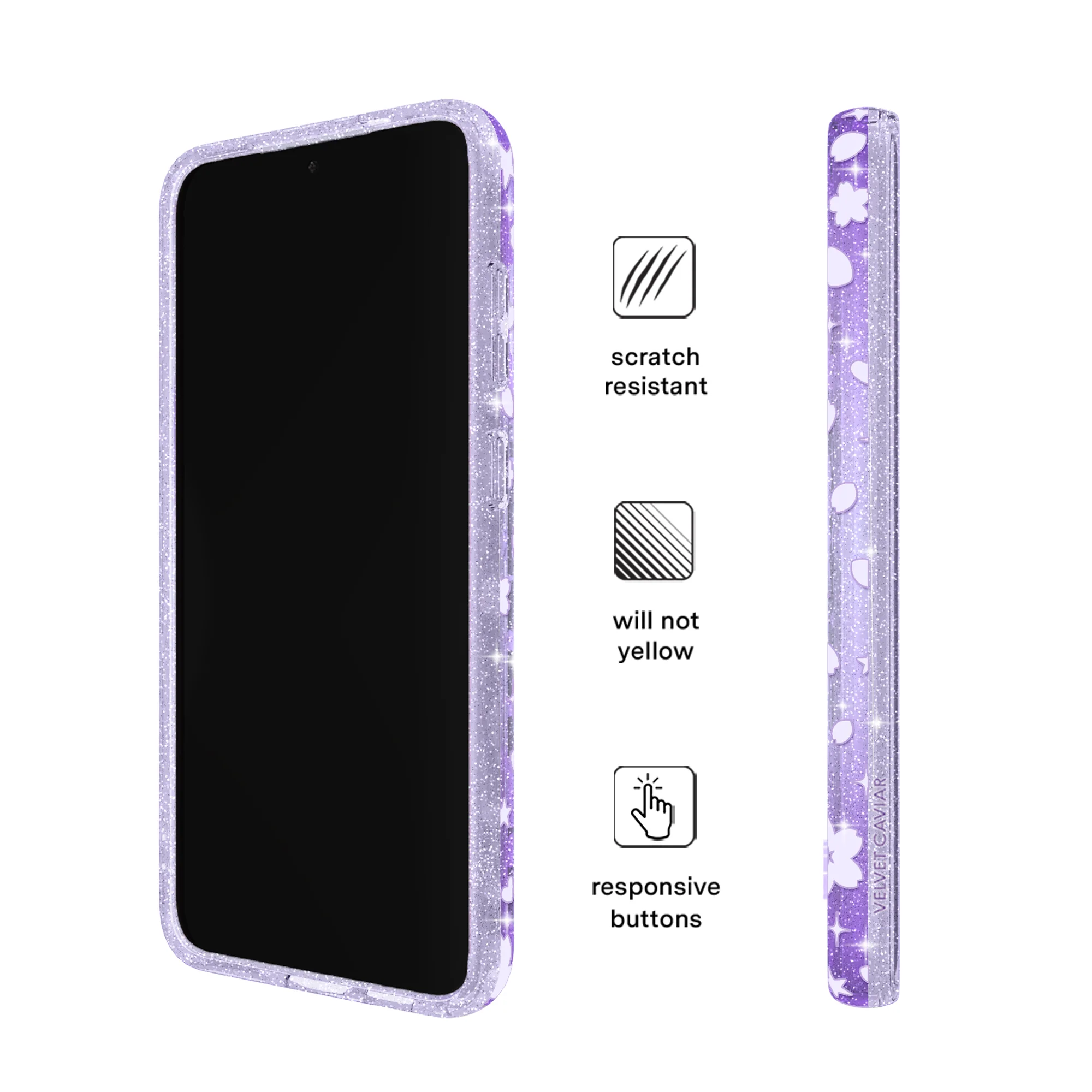 Lavender Cherry Blossom Glitter Samsung Case - Image 70