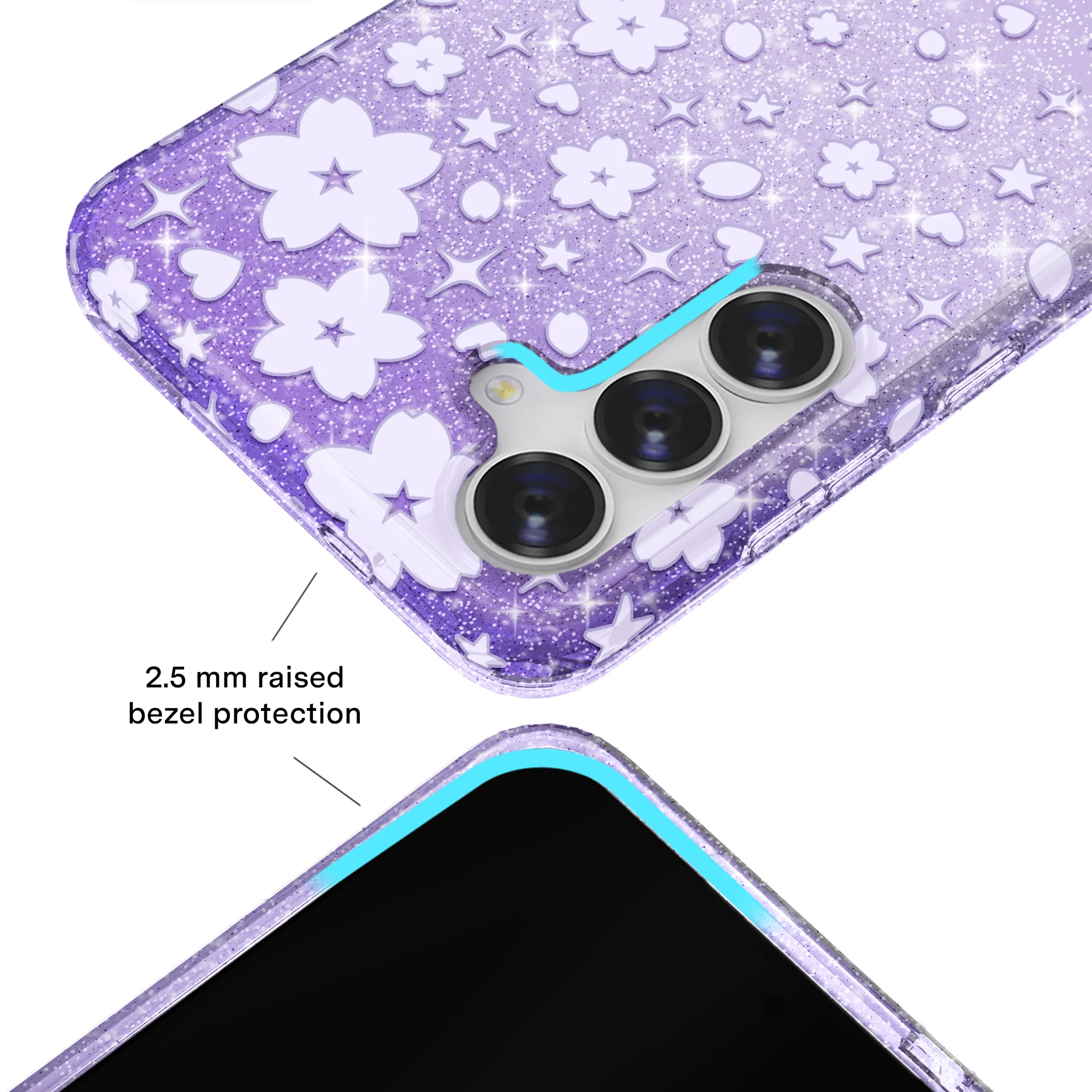 Lavender Cherry Blossom Glitter Samsung Case - Image 72