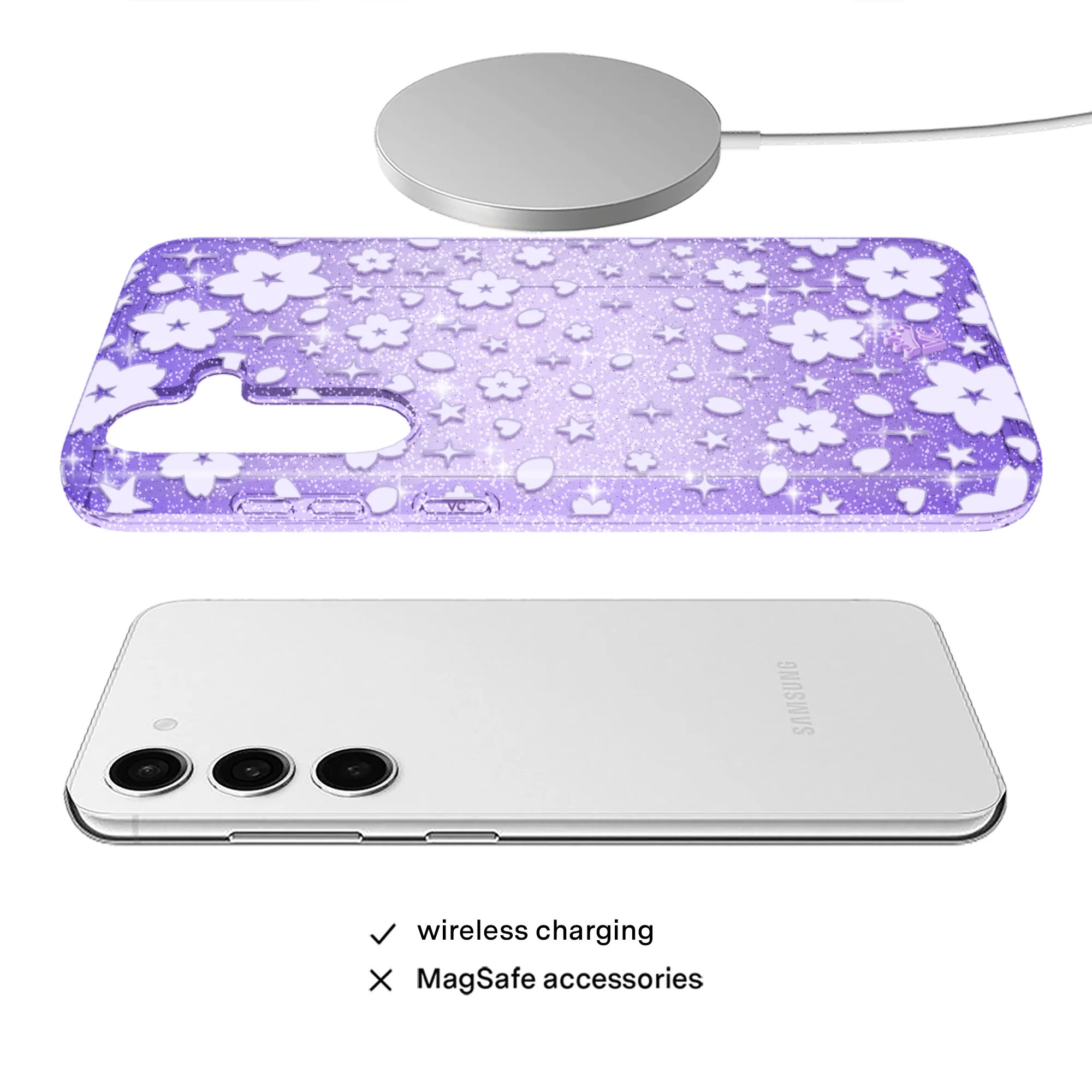 Lavender Cherry Blossom Glitter Samsung Case - Image 73