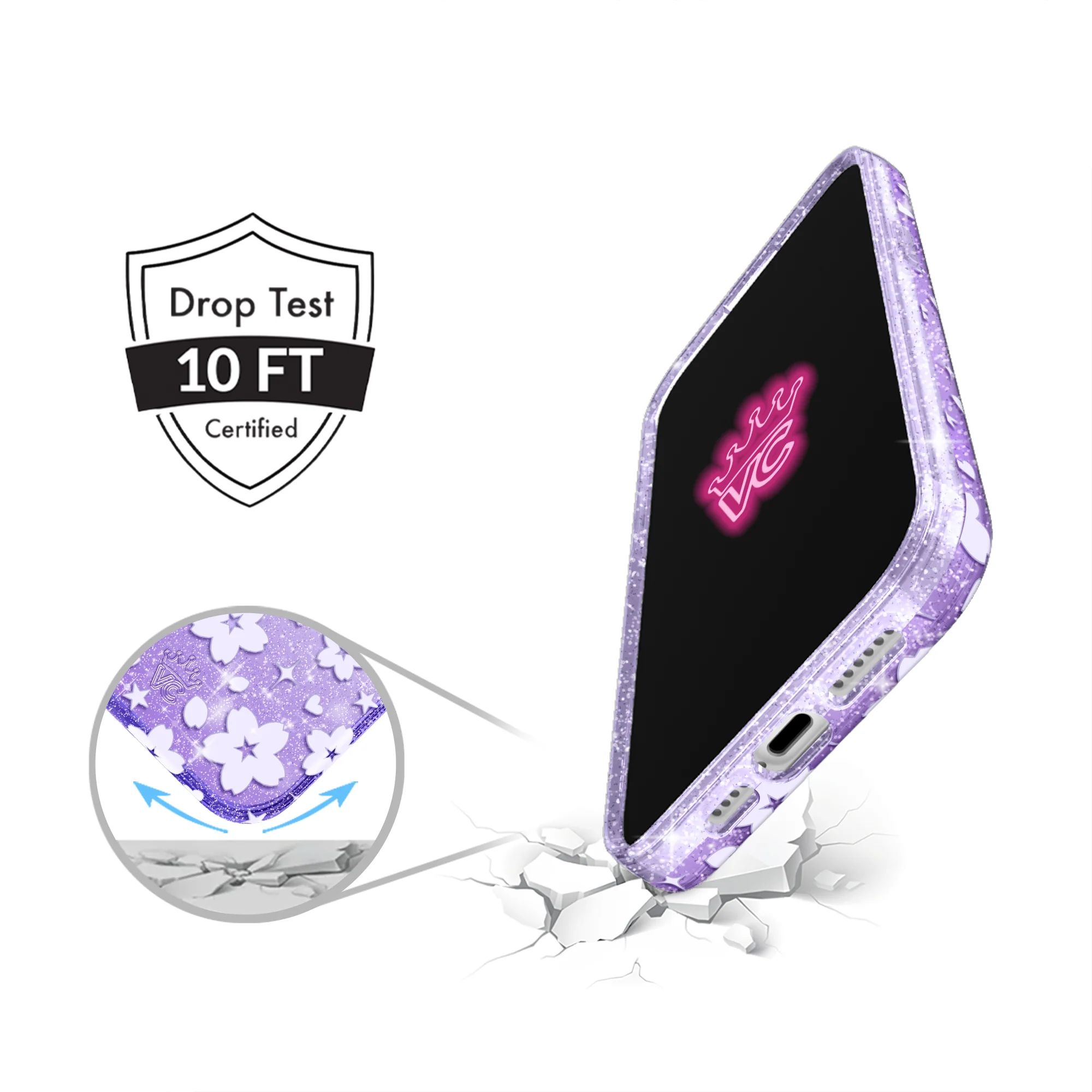 Lavender Cherry Blossom Glitter iPhone Case - Image 12