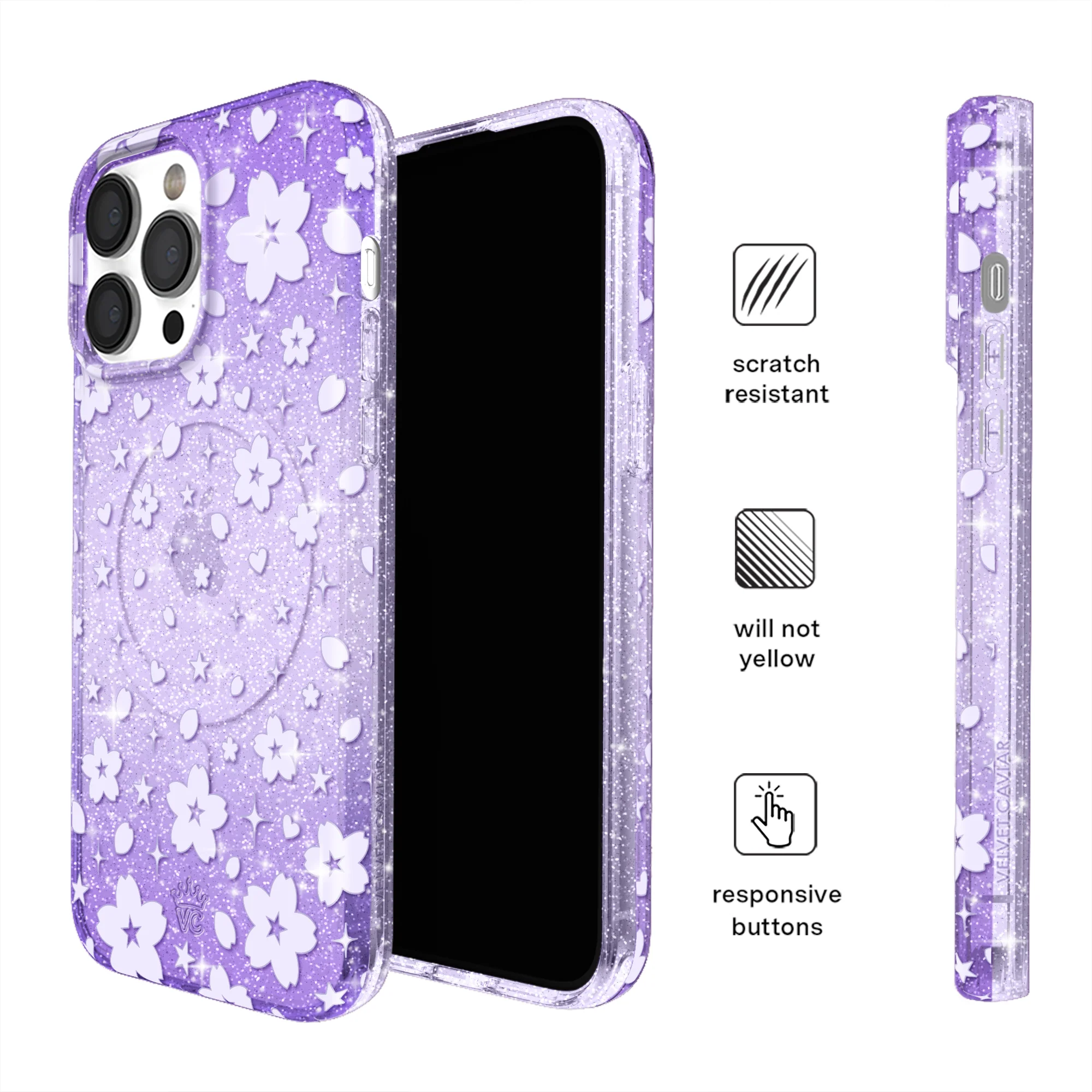 Lavender Cherry Blossom Glitter iPhone Case - Image 15