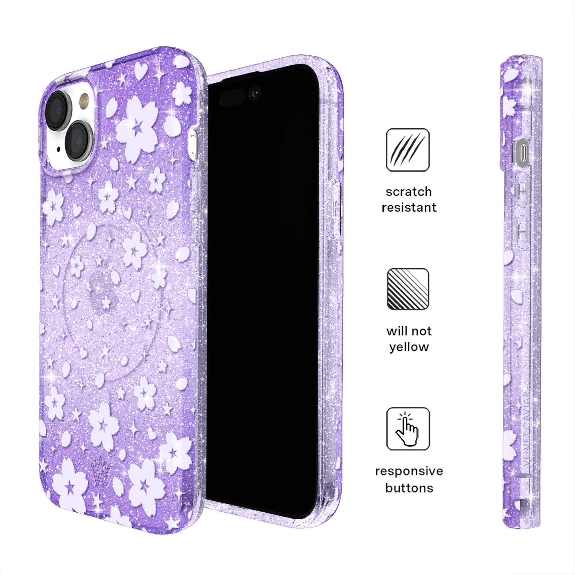 Lavender Cherry Blossom Glitter iPhone Case - Image 20