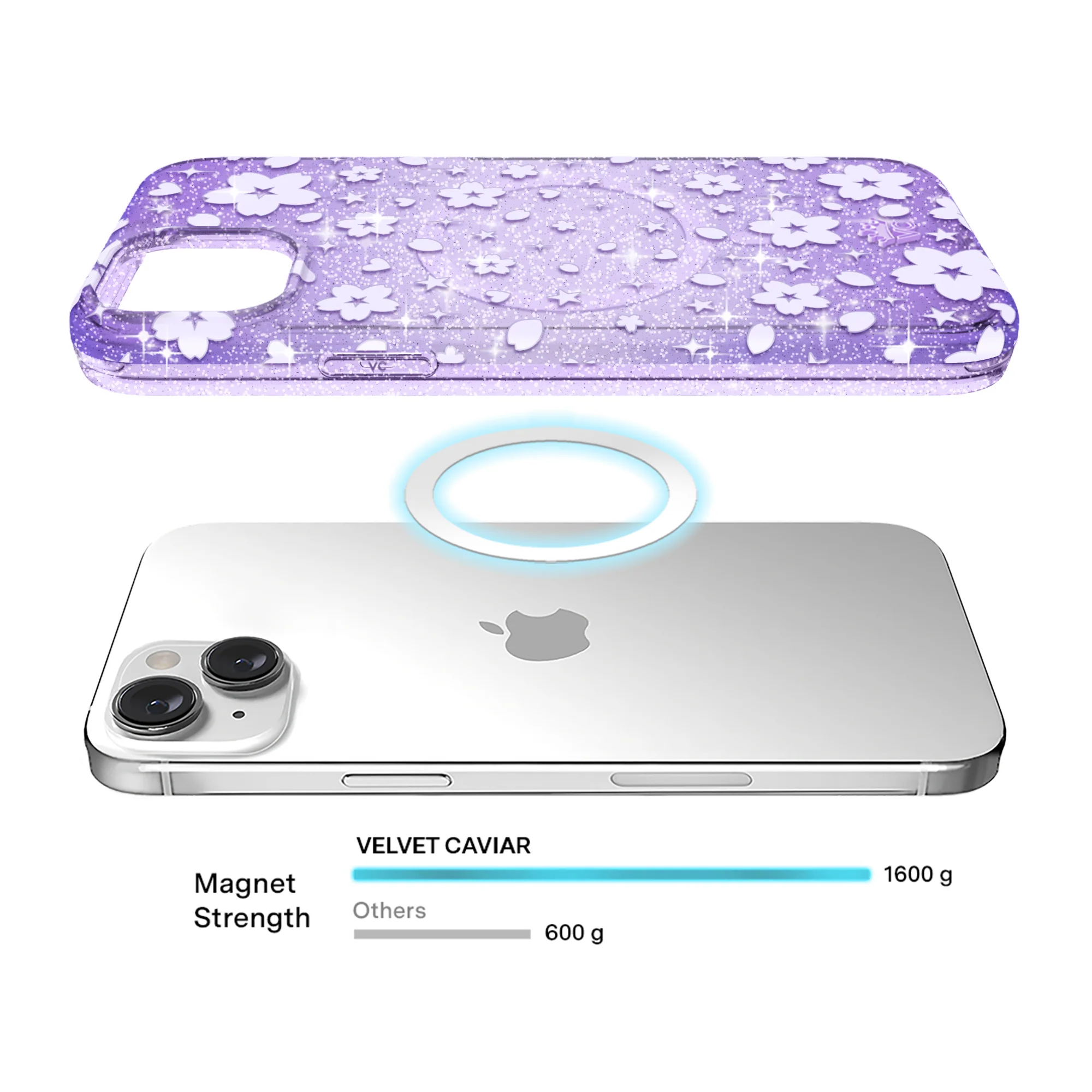 Lavender Cherry Blossom Glitter iPhone Case - Image 24