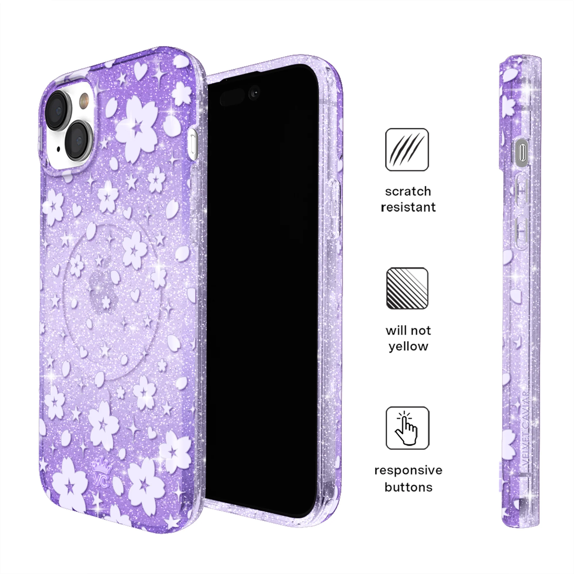 Lavender Cherry Blossom Glitter iPhone Case - Image 25