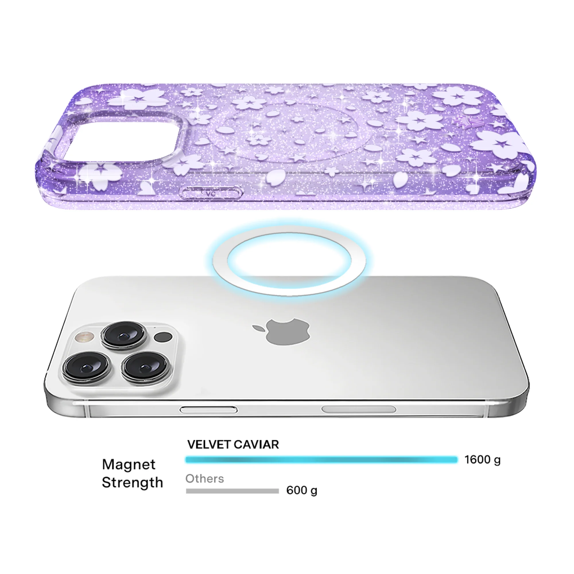 Lavender Cherry Blossom Glitter iPhone Case - Image 29