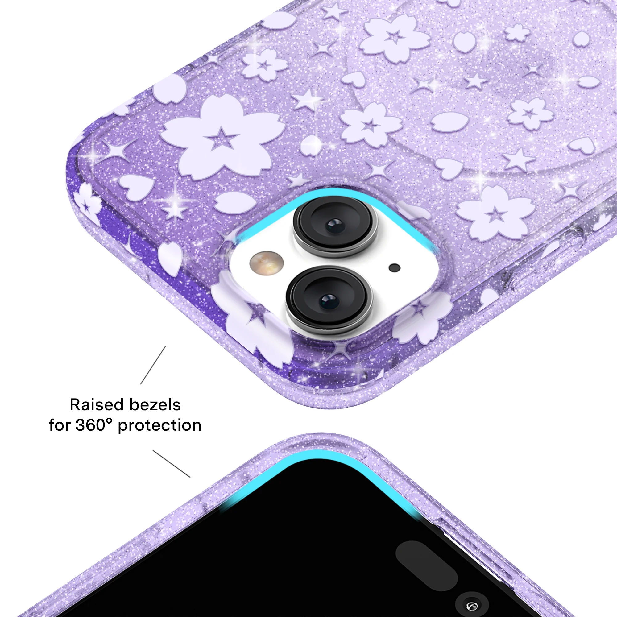 Lavender Cherry Blossom Glitter iPhone Case - Image 3