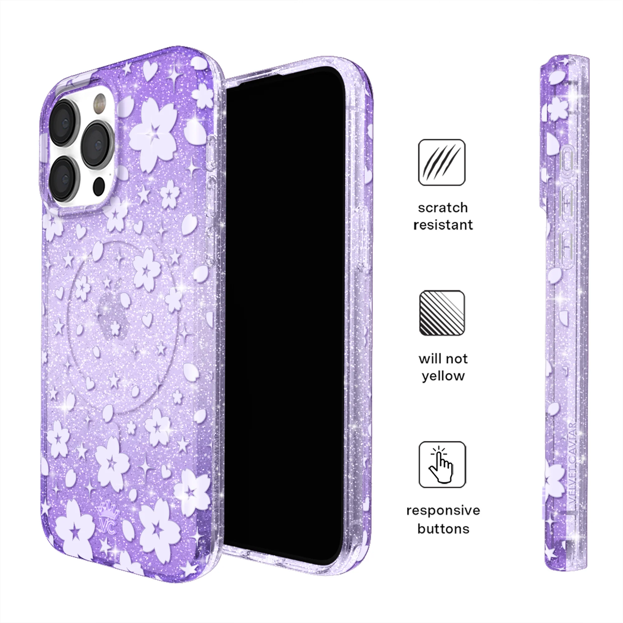 Lavender Cherry Blossom Glitter iPhone Case - Image 35