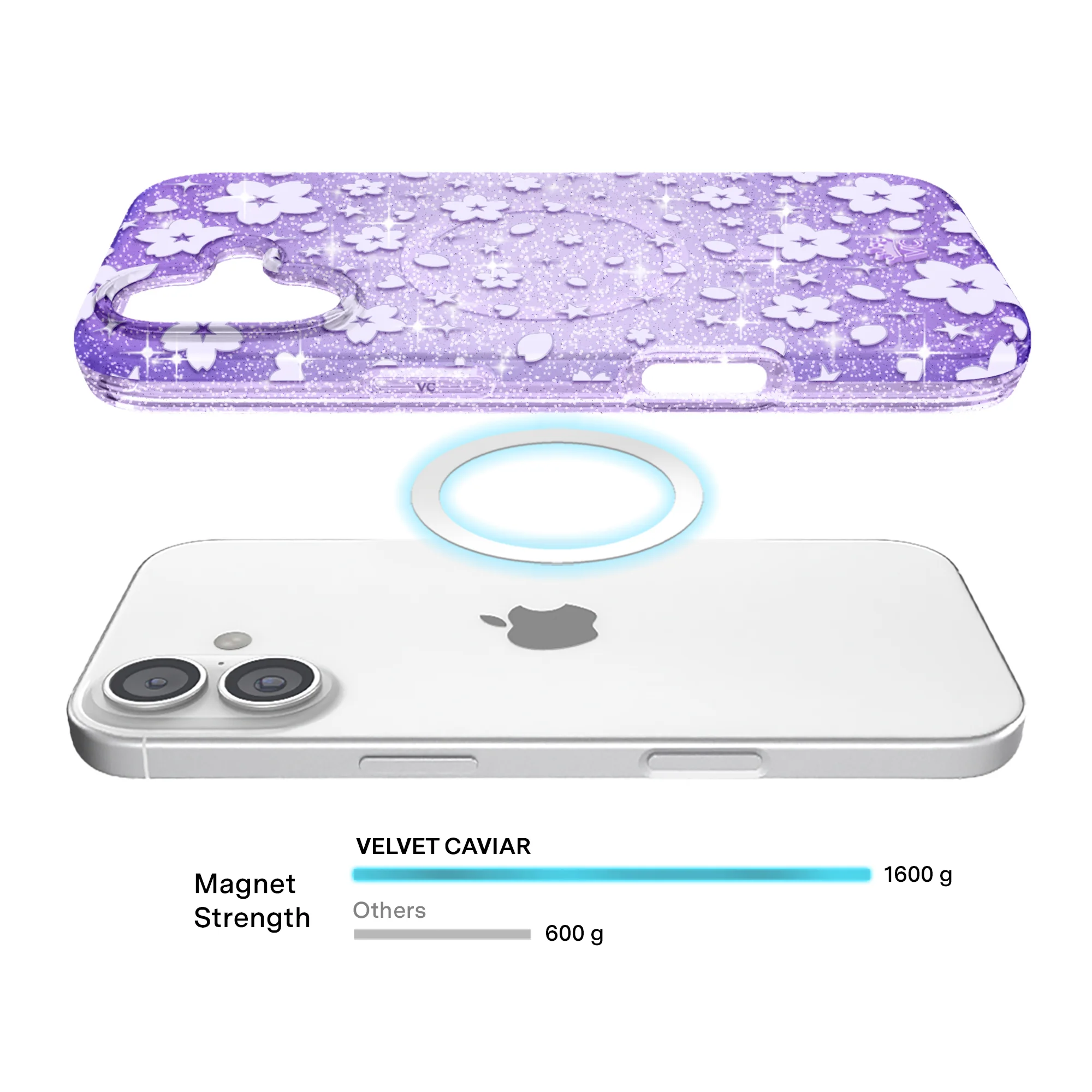 Lavender Cherry Blossom Glitter iPhone Case - Image 44