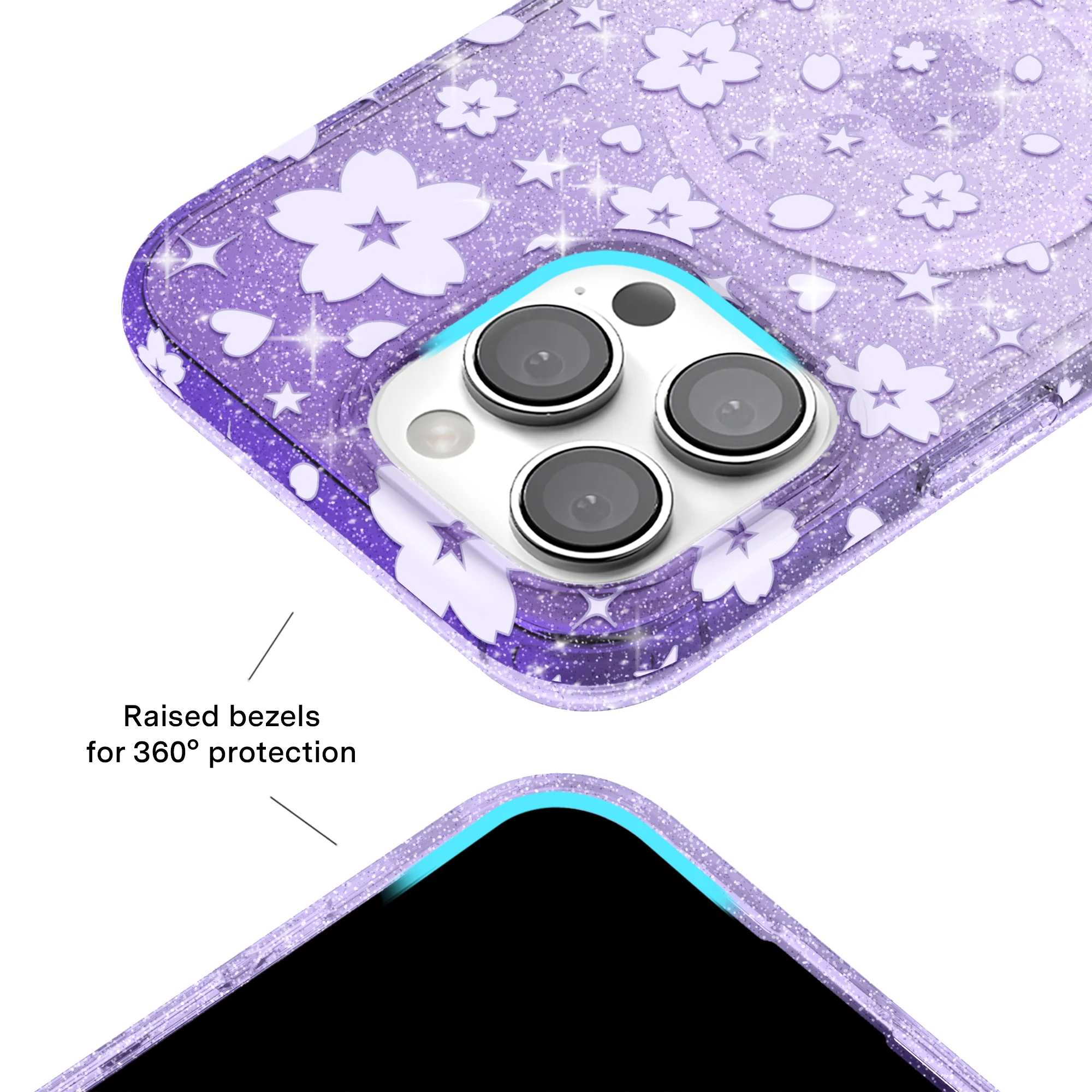 Lavender Cherry Blossom Glitter iPhone Case - Image 48