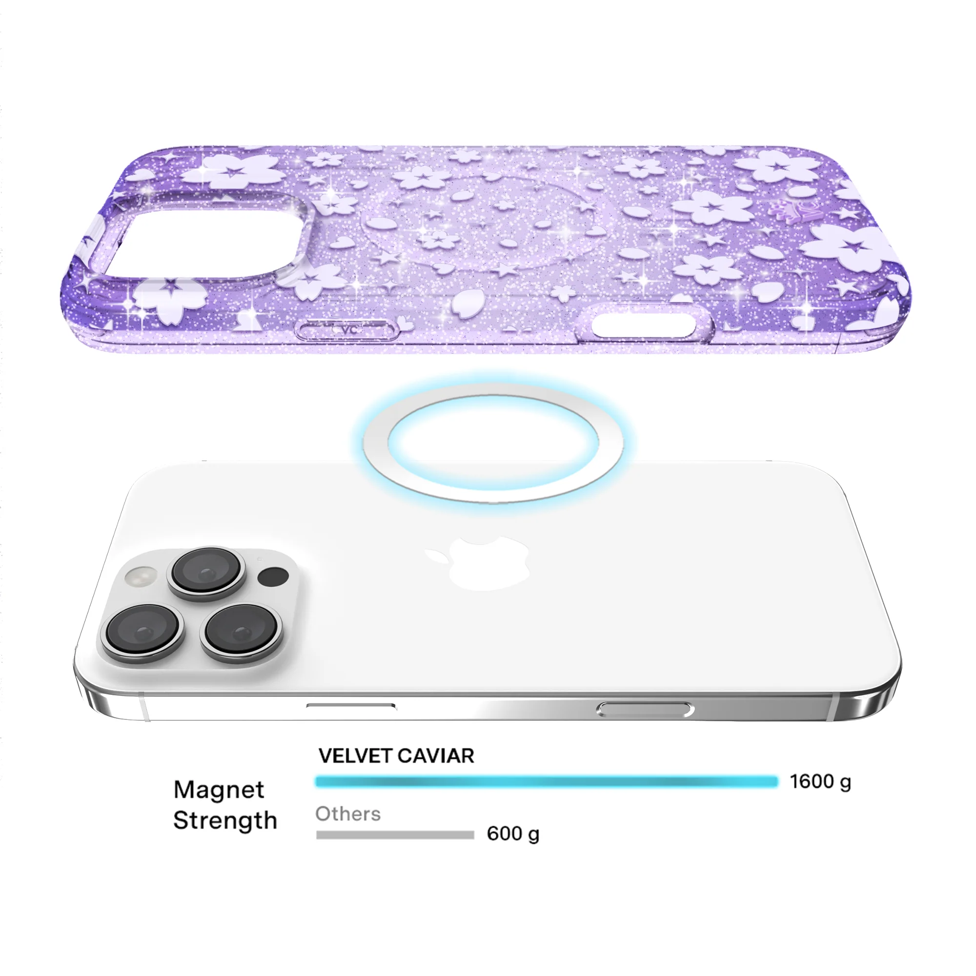 Lavender Cherry Blossom Glitter iPhone Case - Image 49
