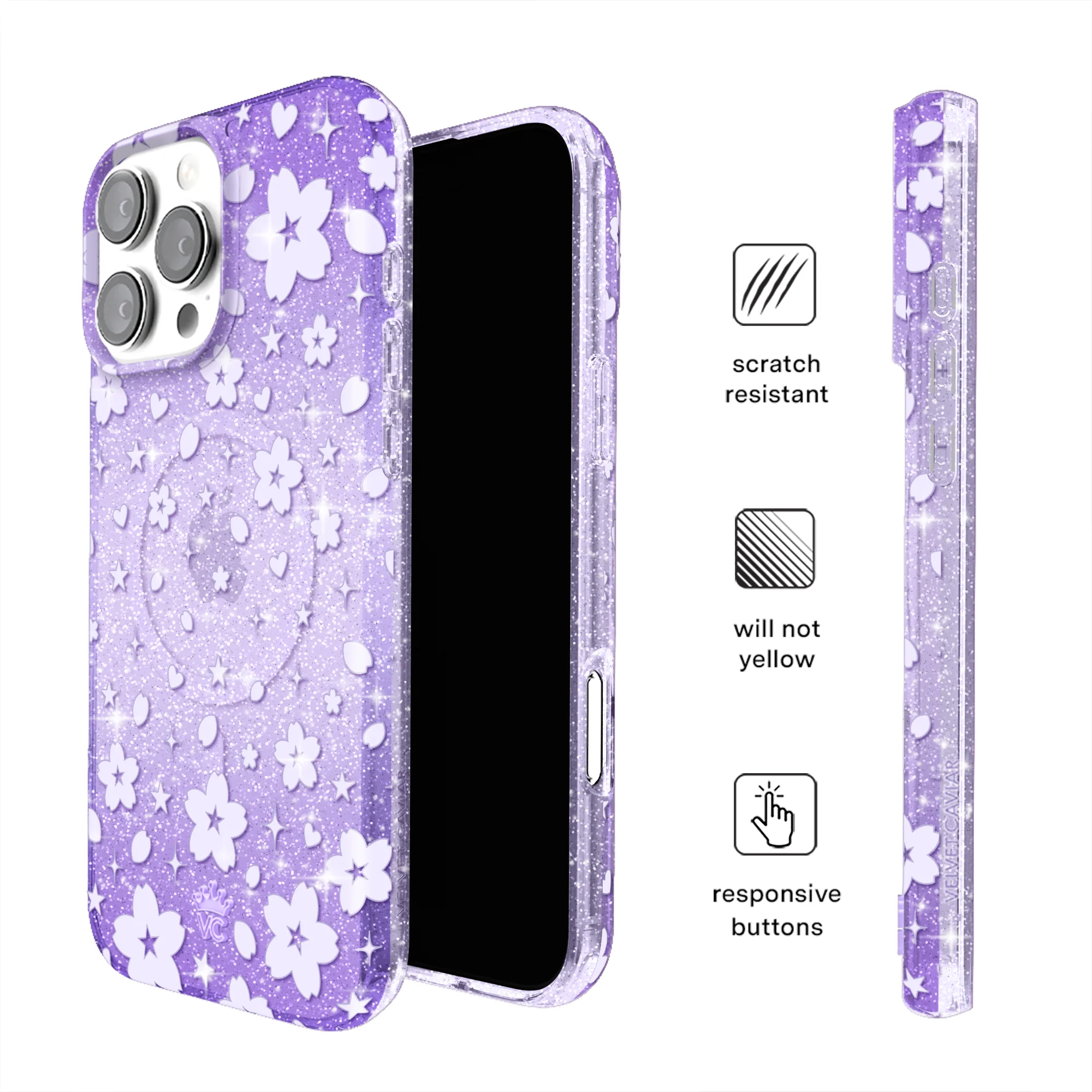 Lavender Cherry Blossom Glitter iPhone Case - Image 50