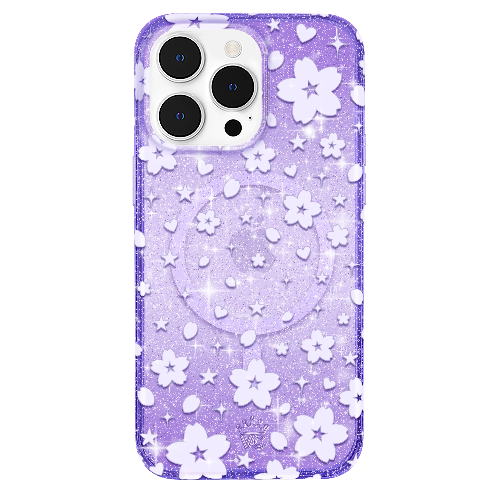 Lavender Cherry Blossom Glitter iPhone Case - Image 6