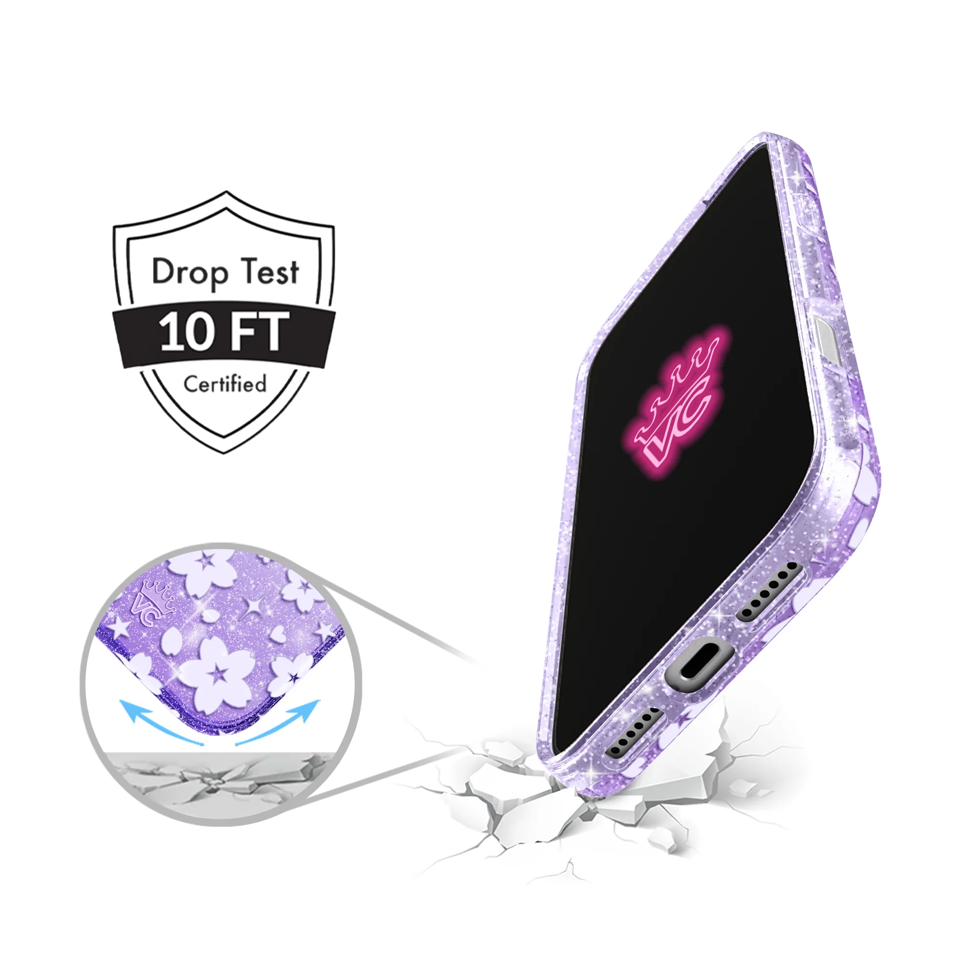 Lavender Cherry Blossom Glitter iPhone Case - Image 62