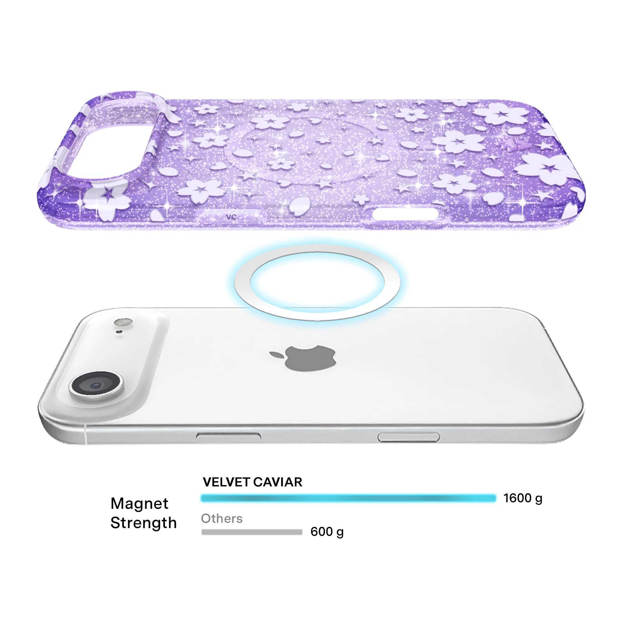 Lavender Cherry Blossom Glitter iPhone Case - Image 64