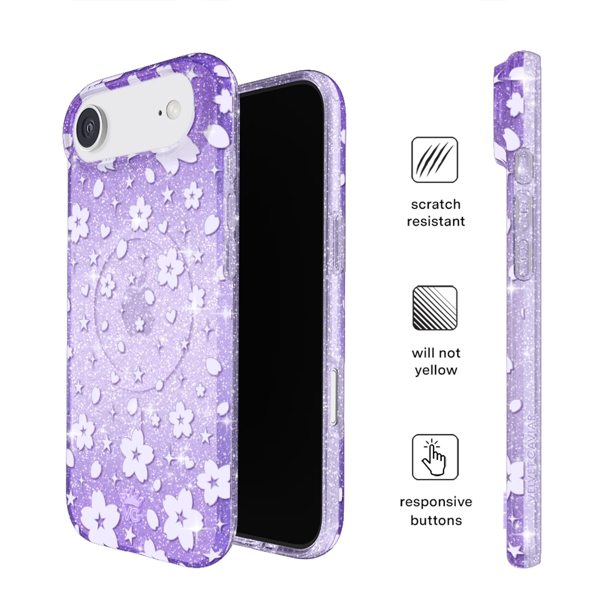 Lavender Cherry Blossom Glitter iPhone Case - Image 65