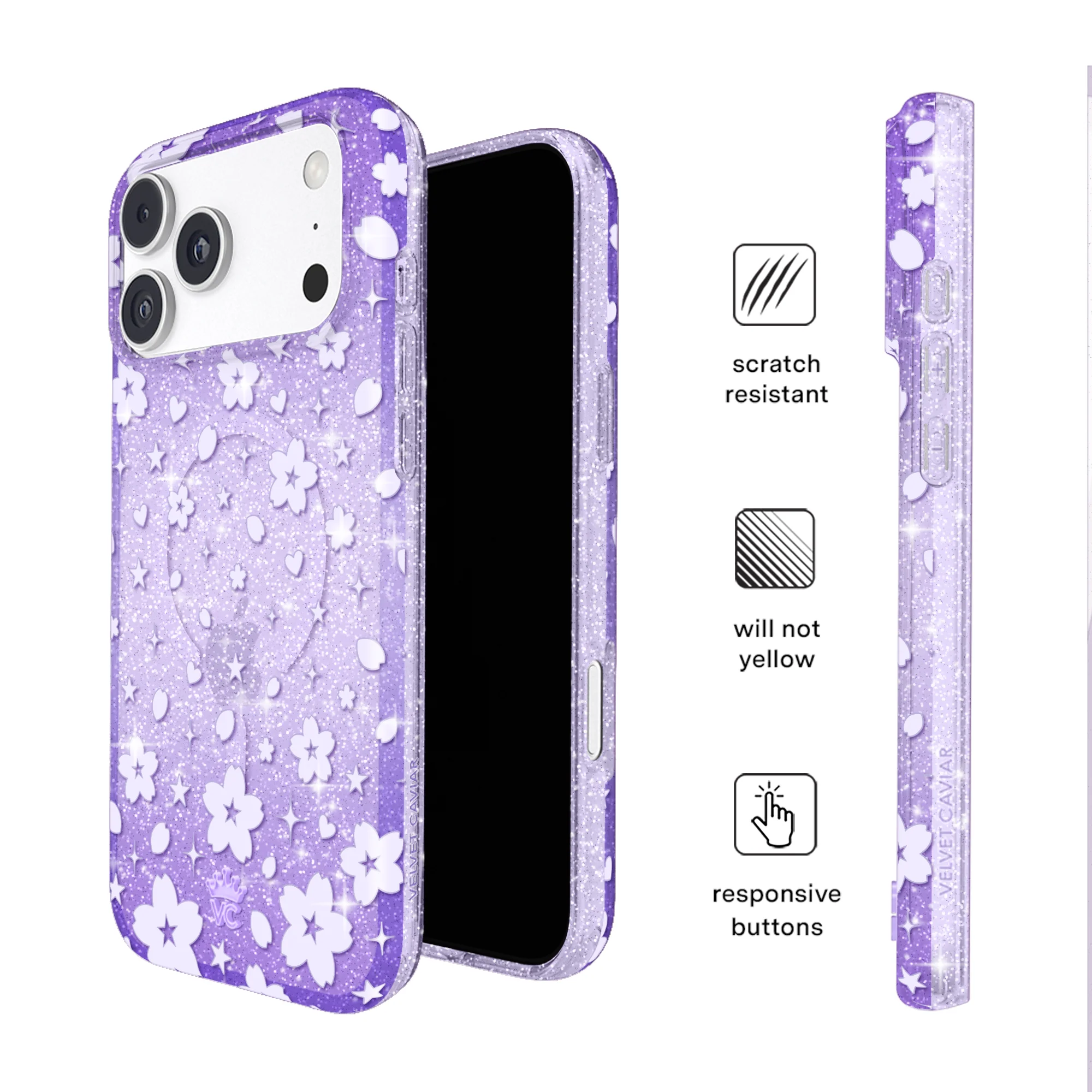 Lavender Cherry Blossom Glitter iPhone Case - Image 70
