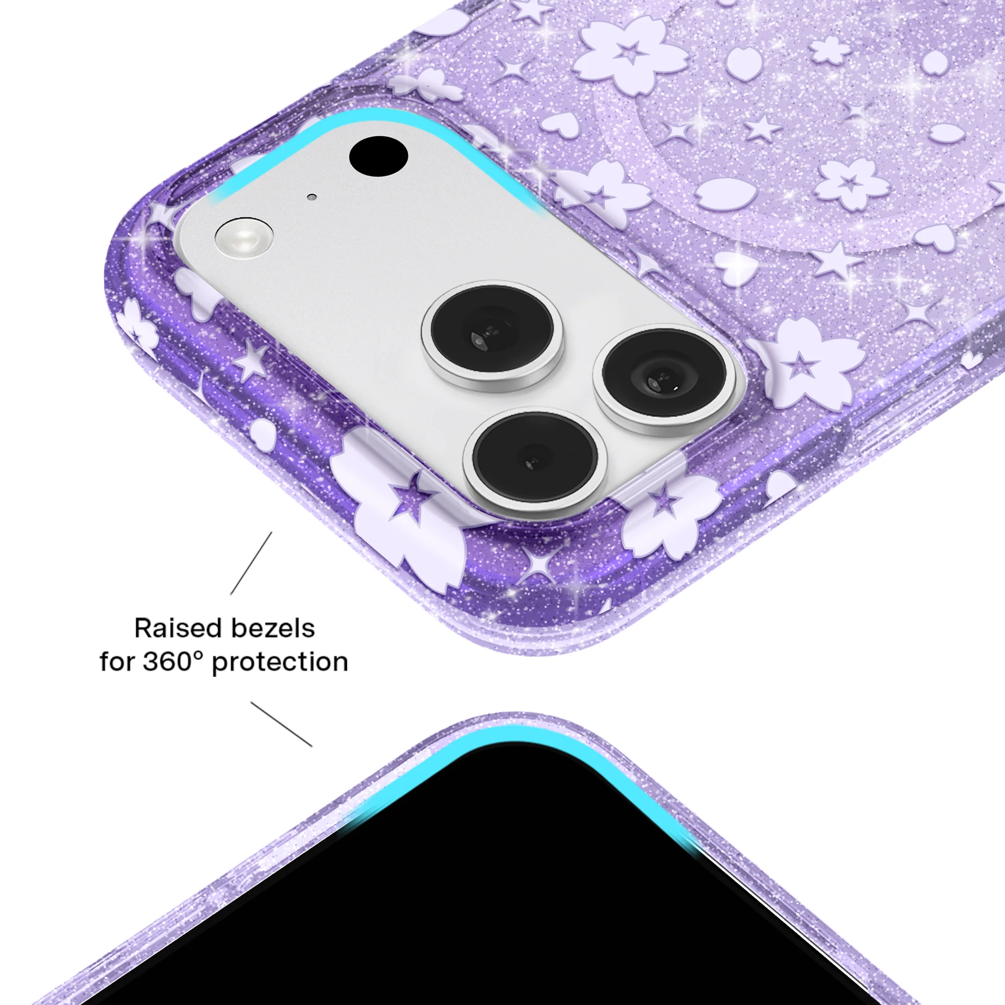 Lavender Cherry Blossom Glitter iPhone Case - Image 73