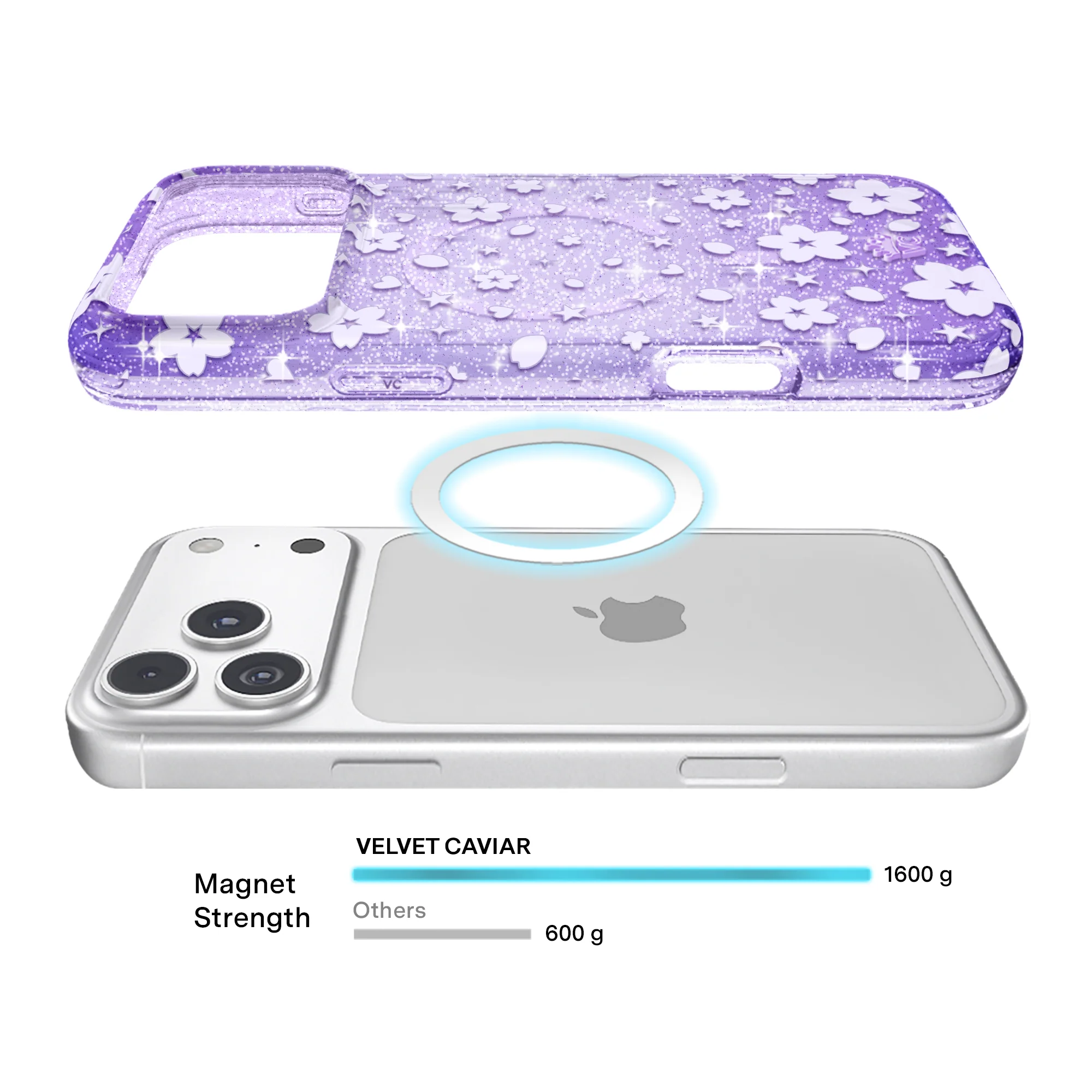 Lavender Cherry Blossom Glitter iPhone Case - Image 74