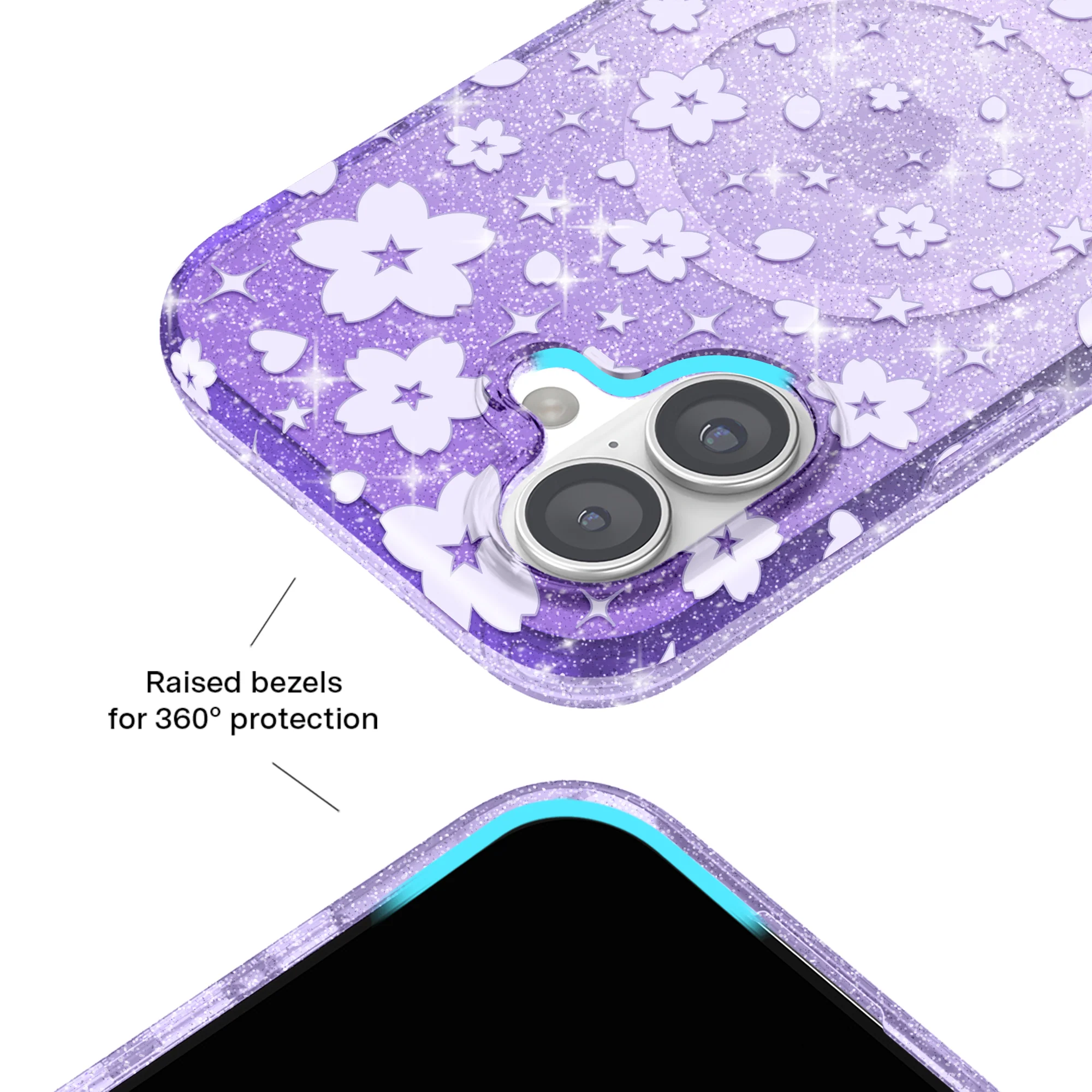Lavender Cherry Blossom Glitter iPhone Case - Image 78