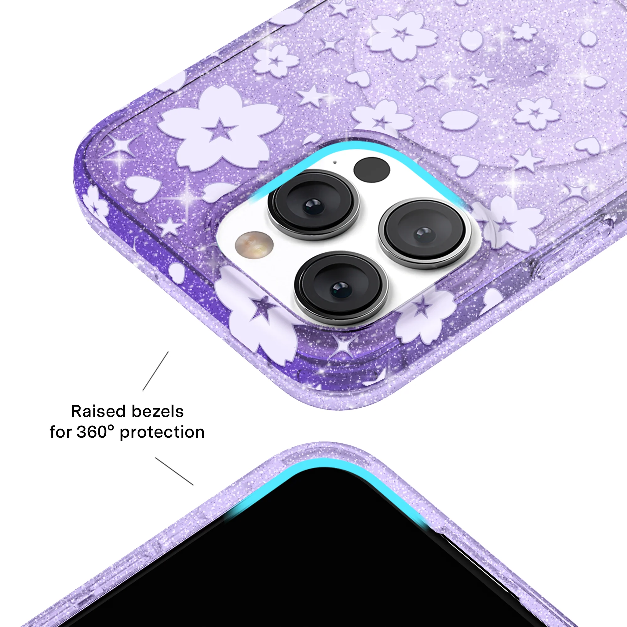 Lavender Cherry Blossom Glitter iPhone Case - Image 8