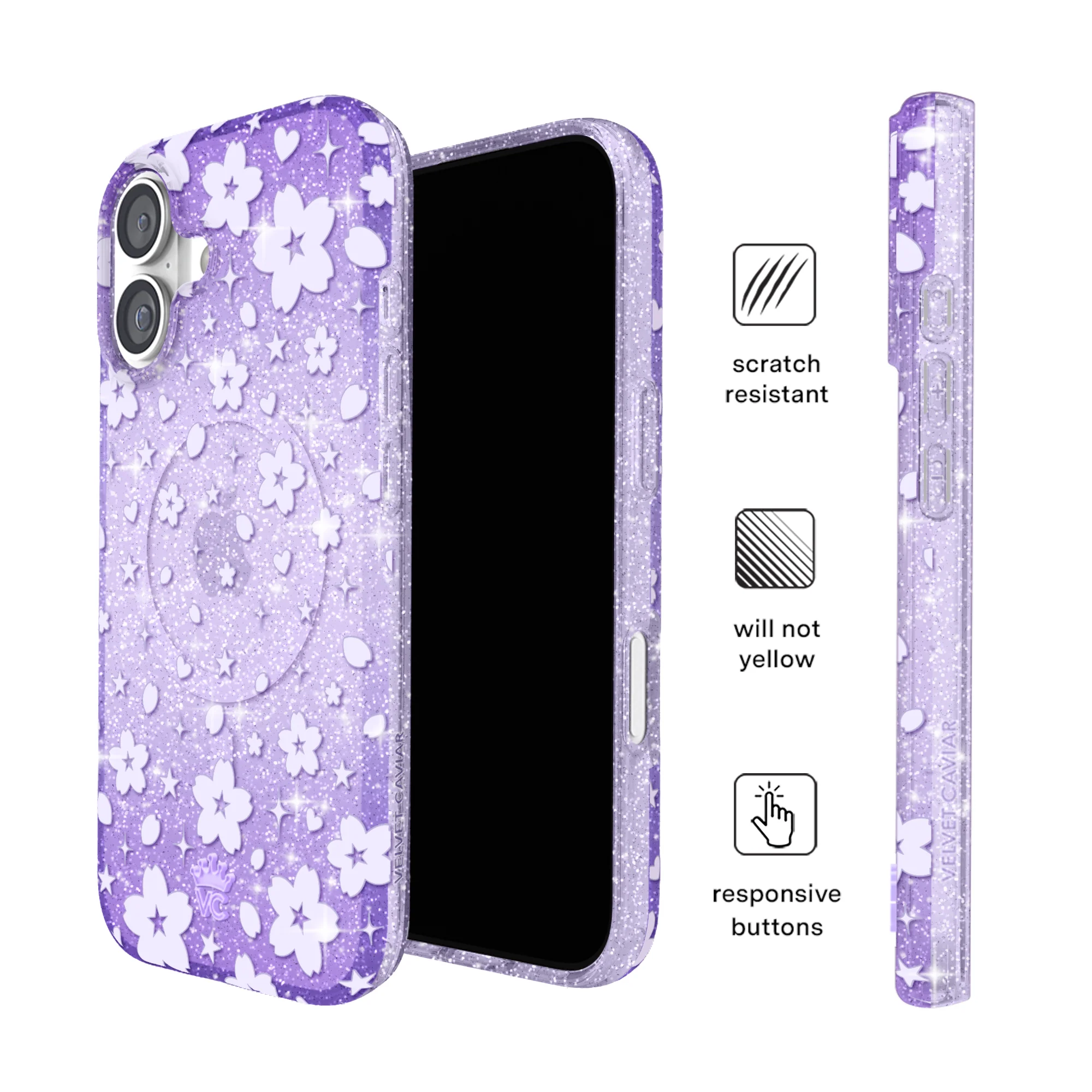 Lavender Cherry Blossom Glitter iPhone Case - Image 80