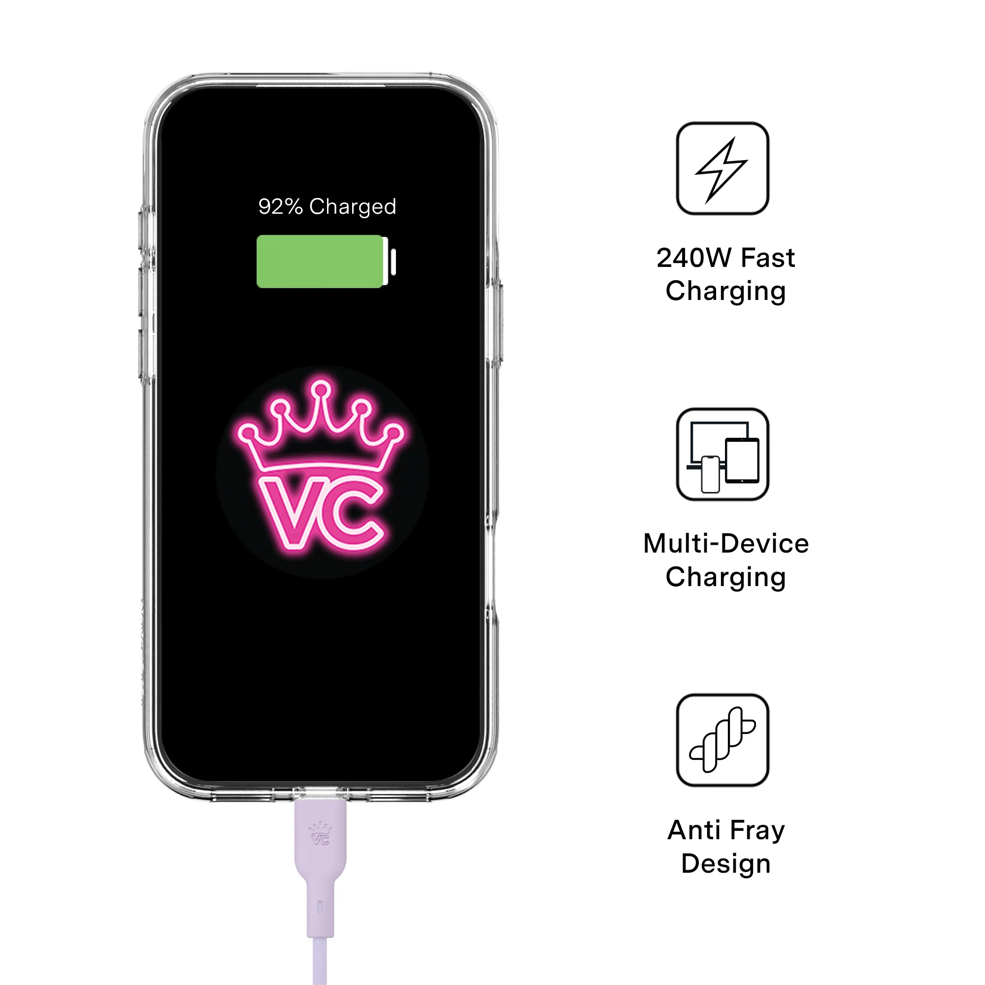 Soft Lilac Fast Charging Cable, 6ft USB-C - Image 3