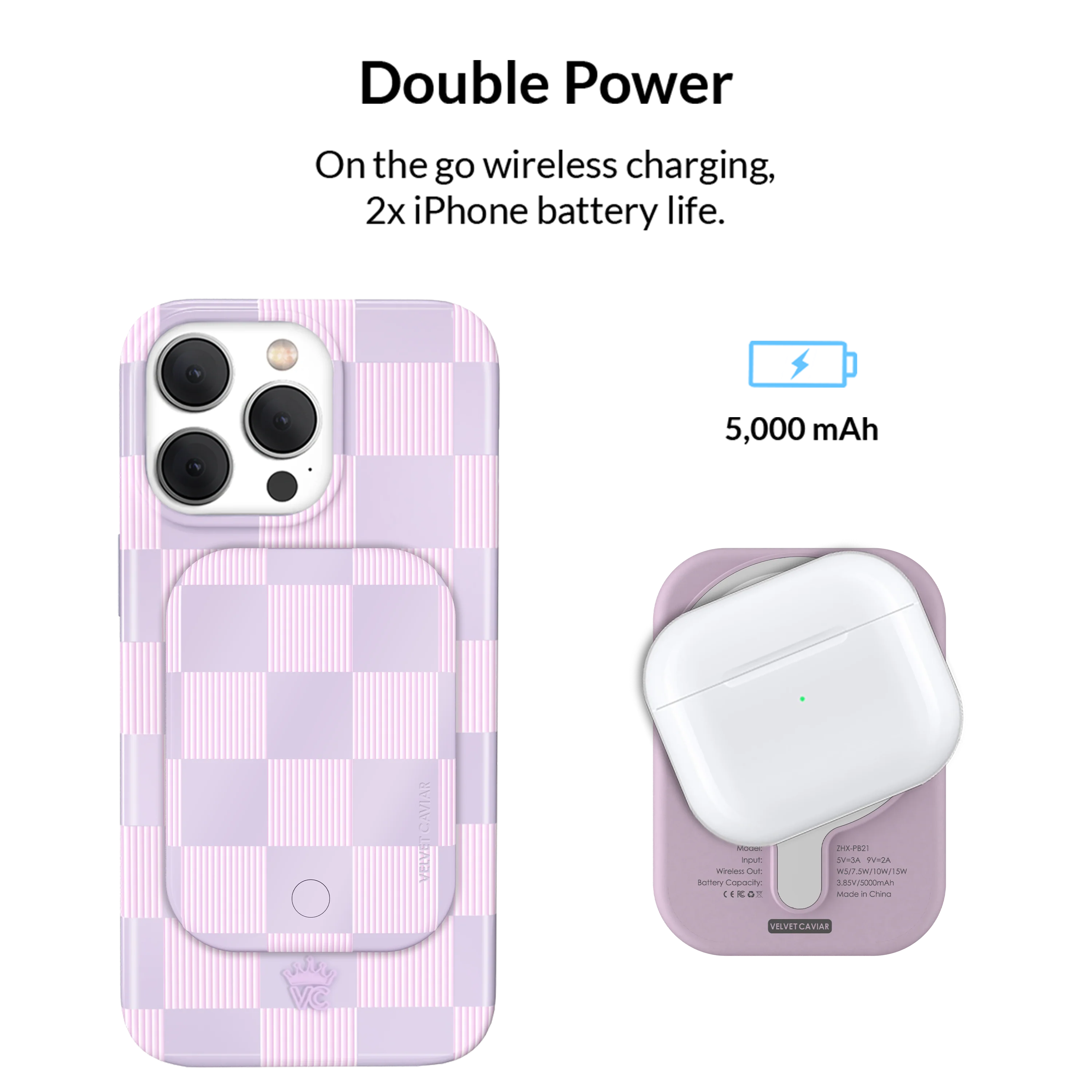 Lilac Vibe Checkered MagSafe Battery Power Pack - Image 3