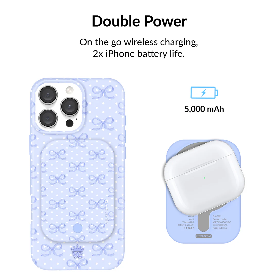 Lovely Blue Bows MagSafe Battery Power Pack - Image 3