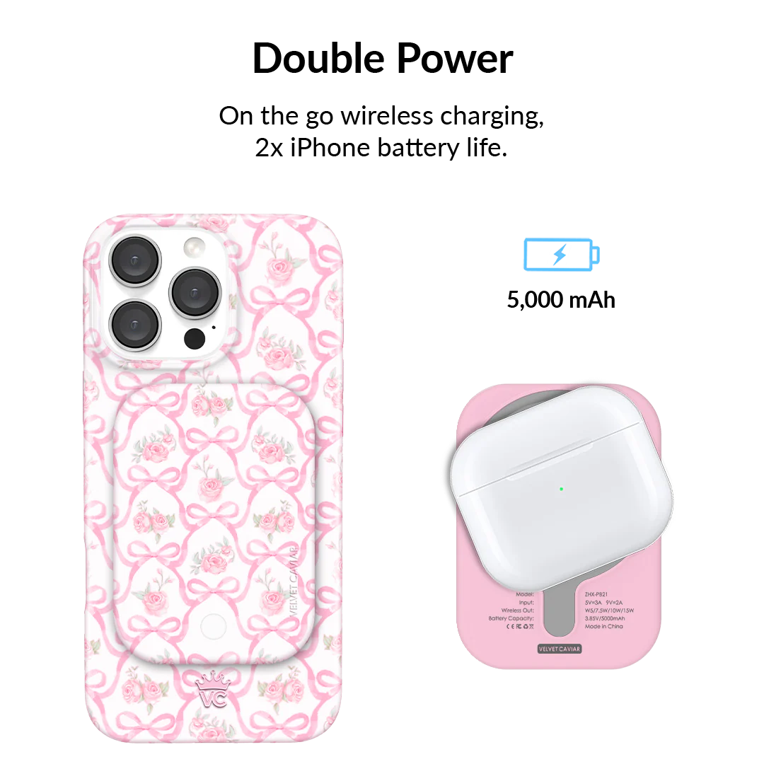 Lovely Pink Bows MagSafe Battery Power Pack - Image 3