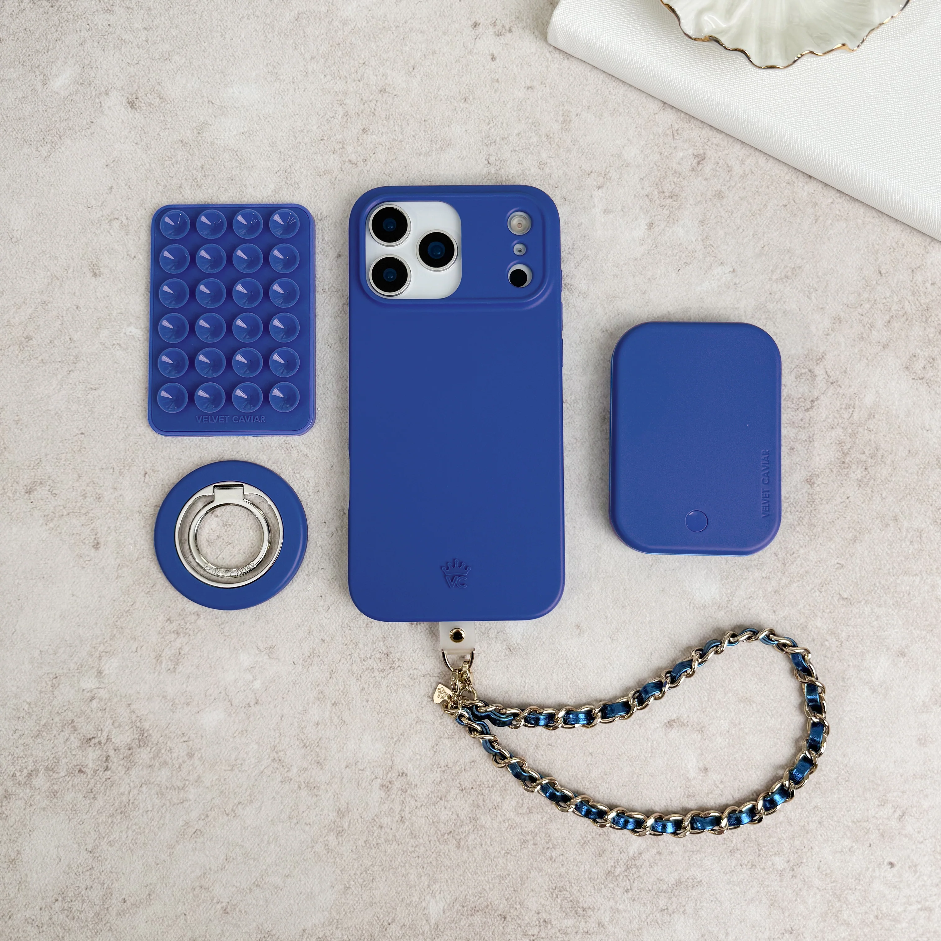 Metallic Navy Leather Chain Phone Charm - Image 5