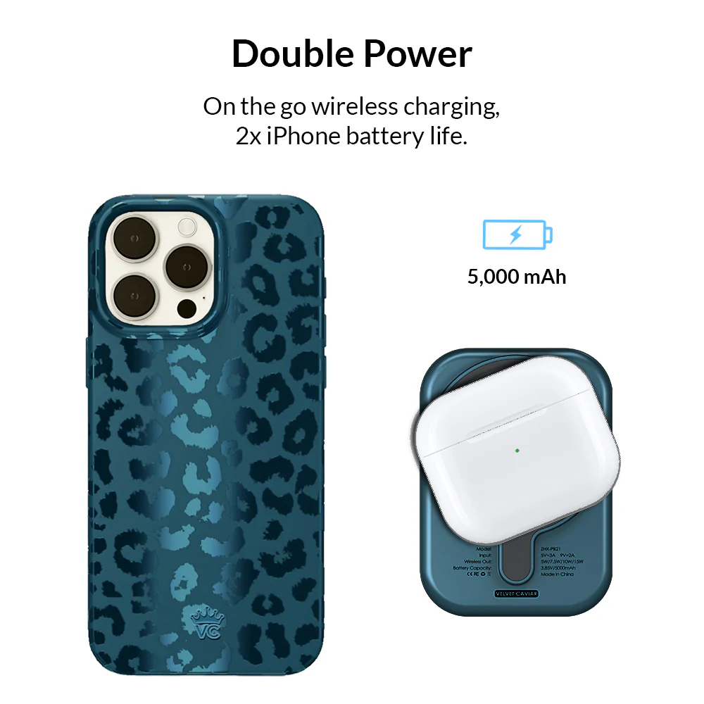 Metallic Navy Leopard MagSafe Battery Power Pack - Image 2