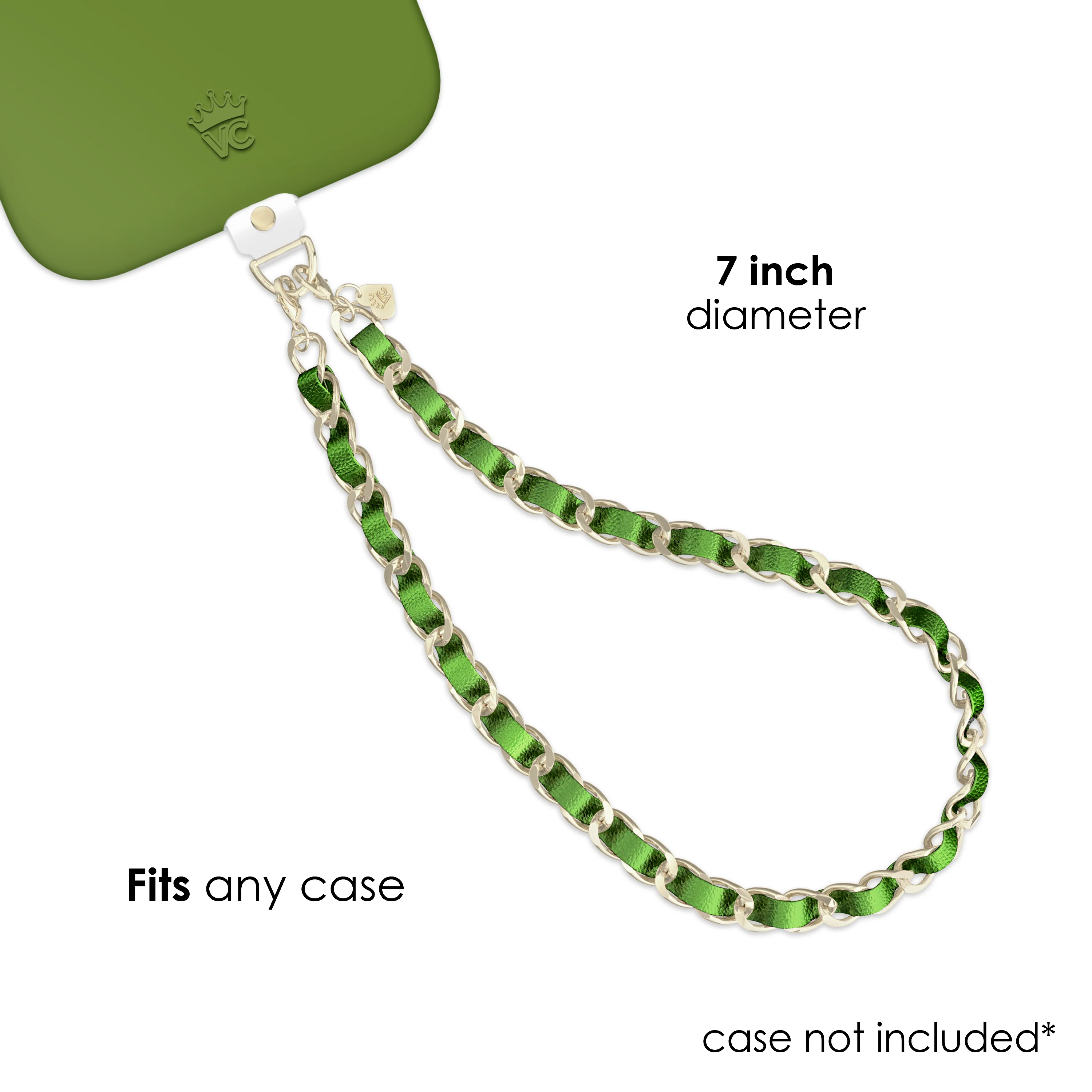 Metallic Green Leather Chain Phone Charm - Image 4