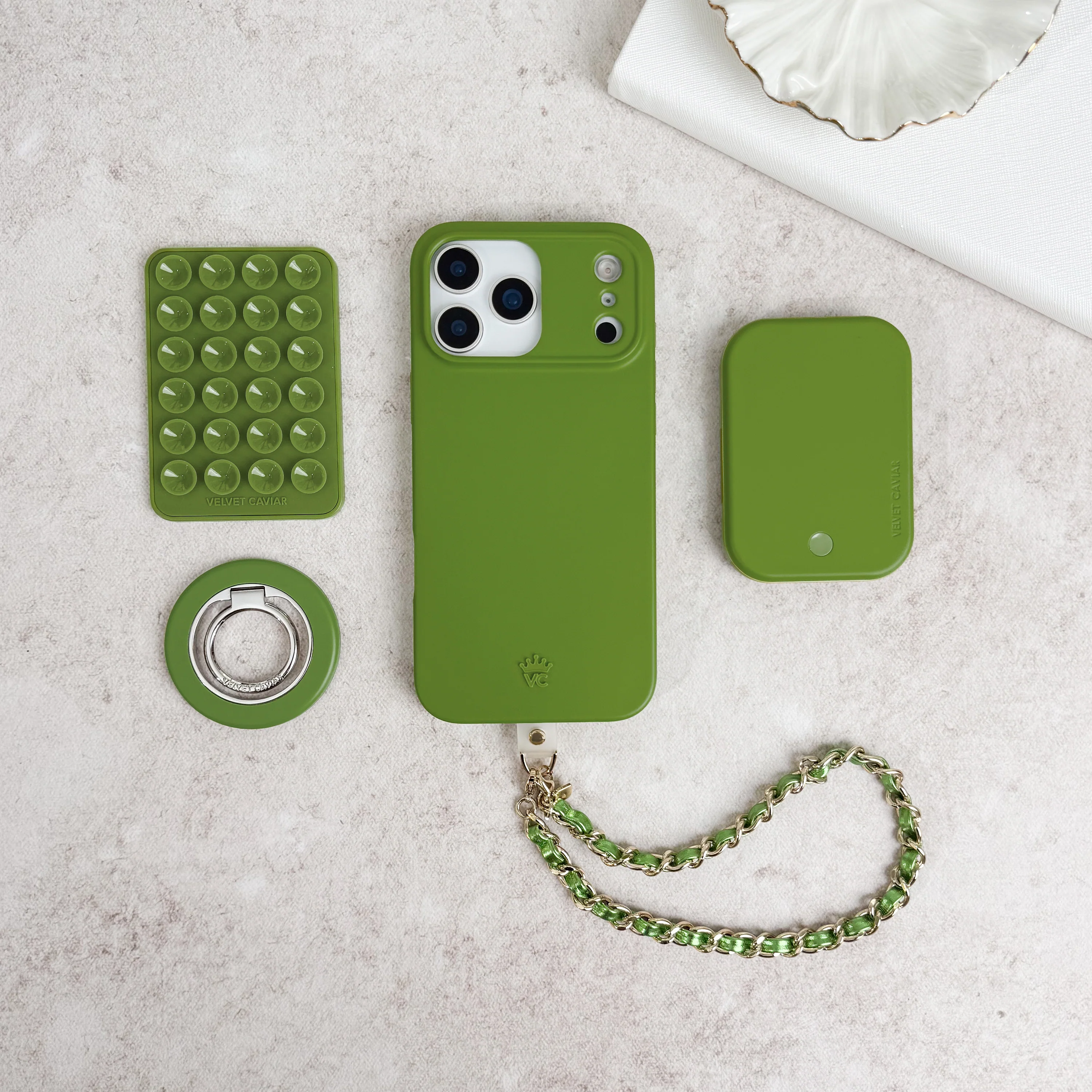 Metallic Green Leather Chain Phone Charm - Image 5
