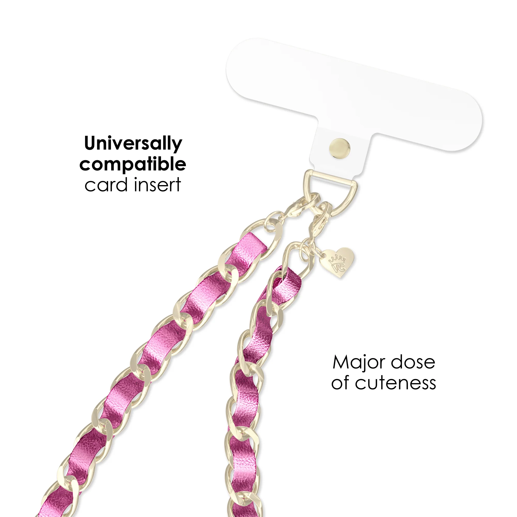 Metallic Pink Leather Chain Phone Charm - Image 3