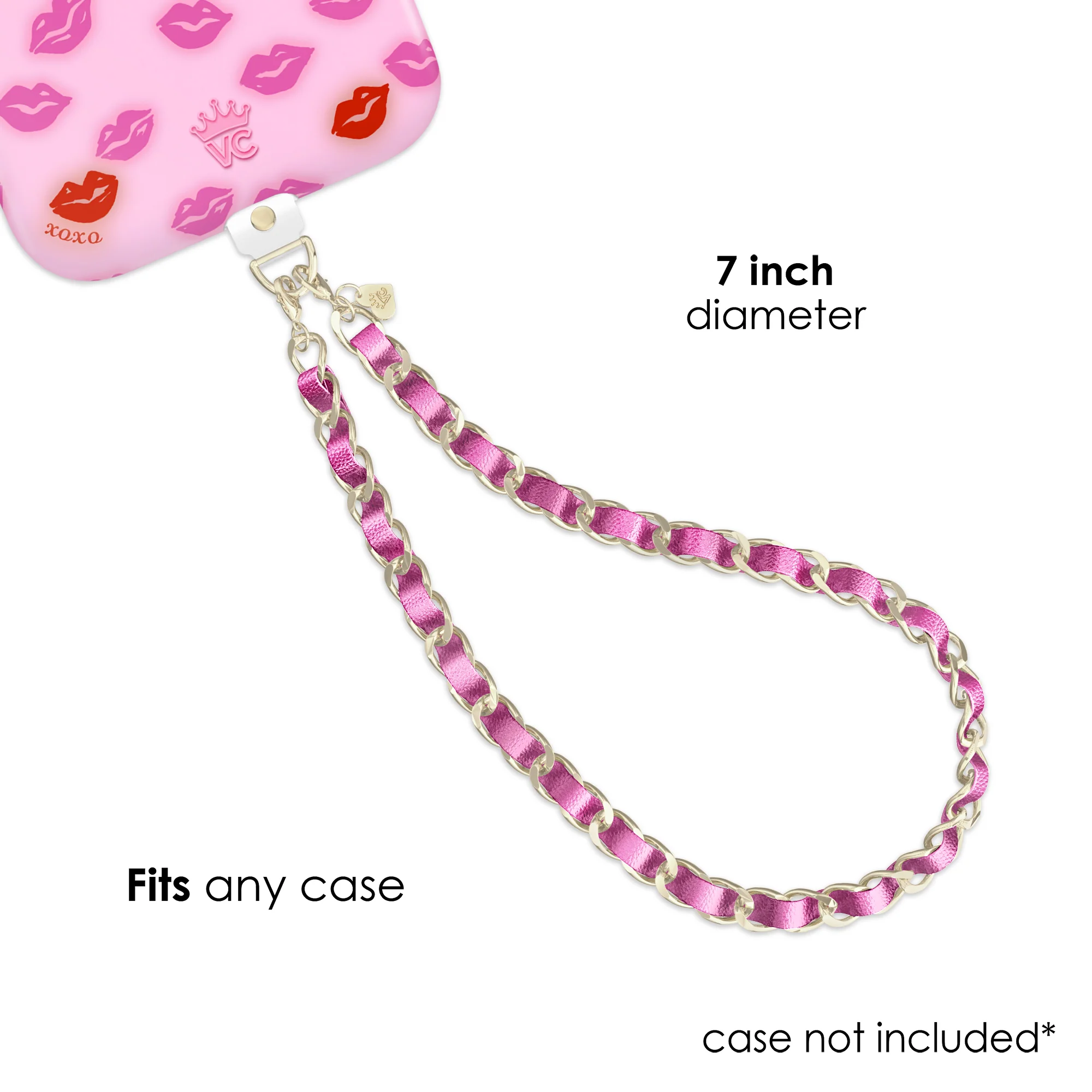 Metallic Pink Leather Chain Phone Charm - Image 4