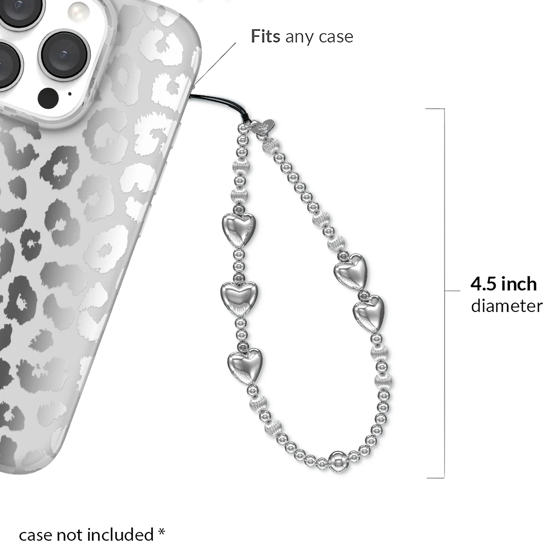Metallic Silver Heart Phone Charm - Image 2